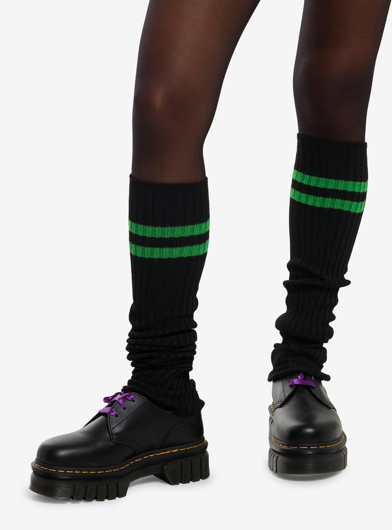 Black & Green Varsity Stripe Over-The-Knee Leg Warmers, , hi-res