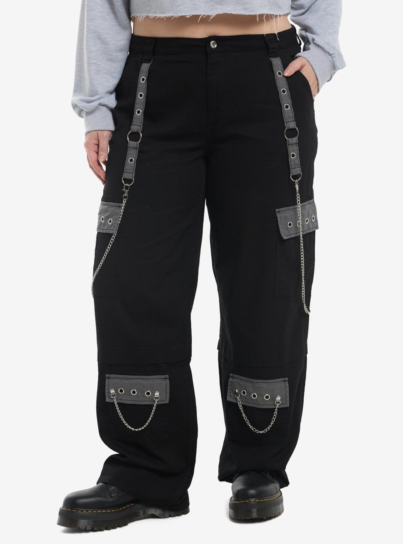 Social Collision Black & Grey Grommet Suspender Wide Leg Pants