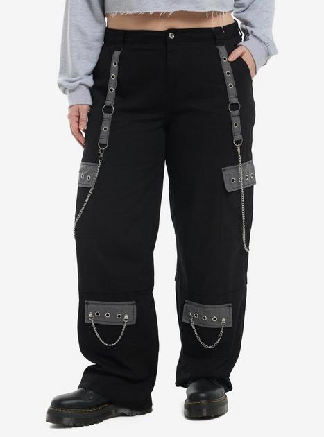 Social Collision Black & Grey Grommet Suspender Wide Leg Pants