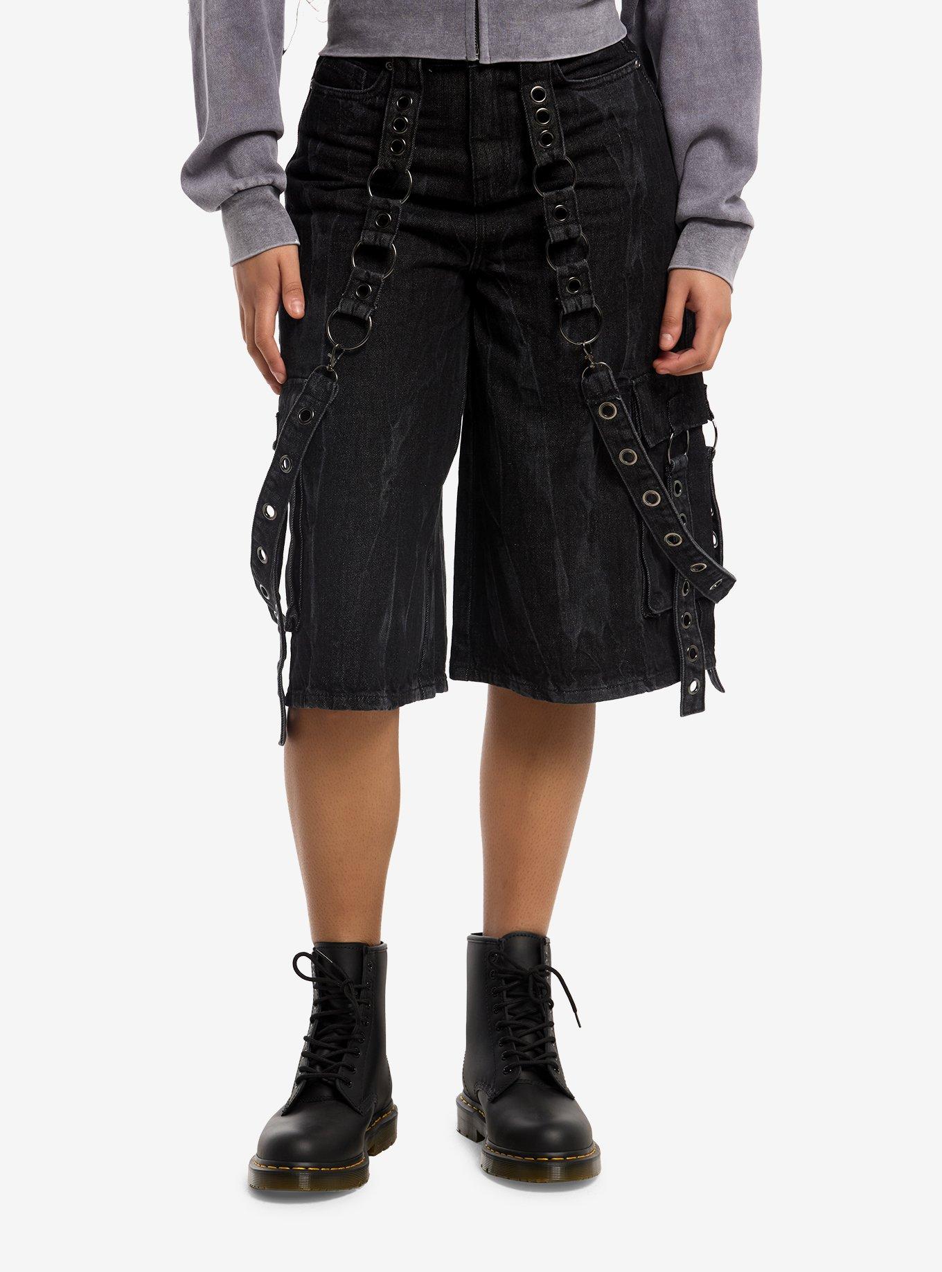 Social Collision Grey Wash Grommet Suspender Cargo Jorts, , hi-res