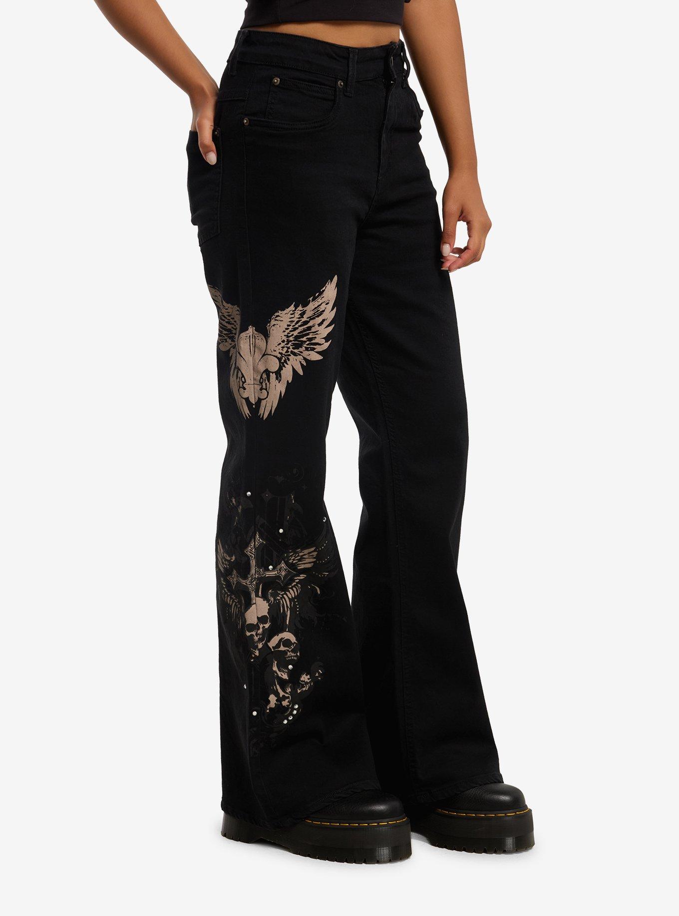 Skull Angel Wings Filigree Flare Pants | Hot Topic