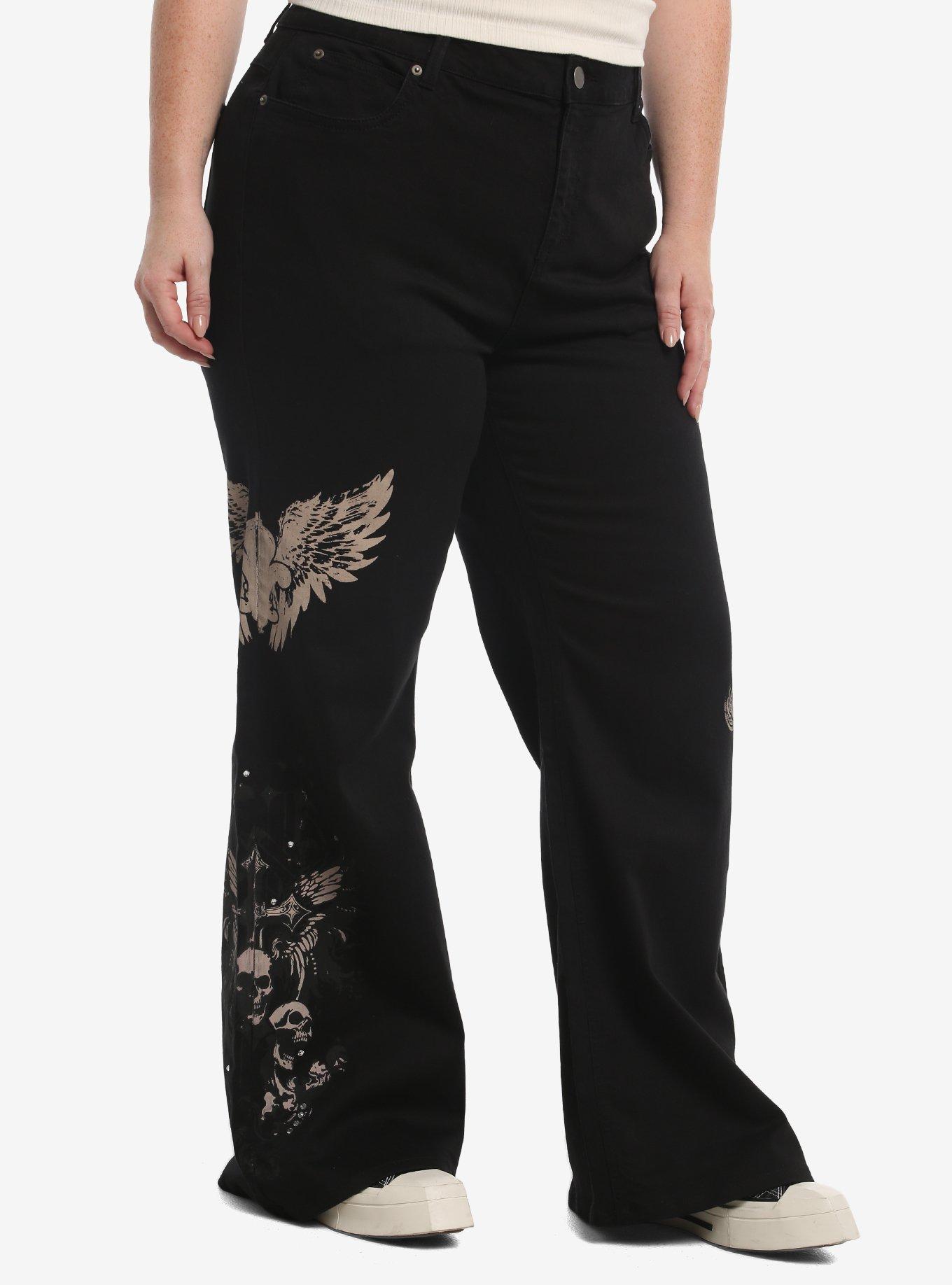 HOTTOPIC Skull Angel Wings Filigree Flare Pants Plus Size