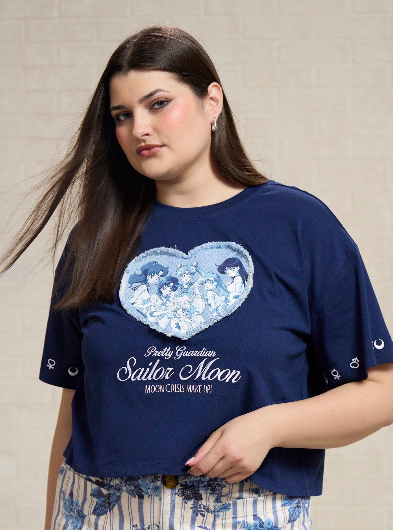 Pretty Guardian Sailor Moon Sailor Guardians Heart Women's Plus Size Cropped T-Shirt - BoxLunch Exclusive, NAVY, hi-res view 1