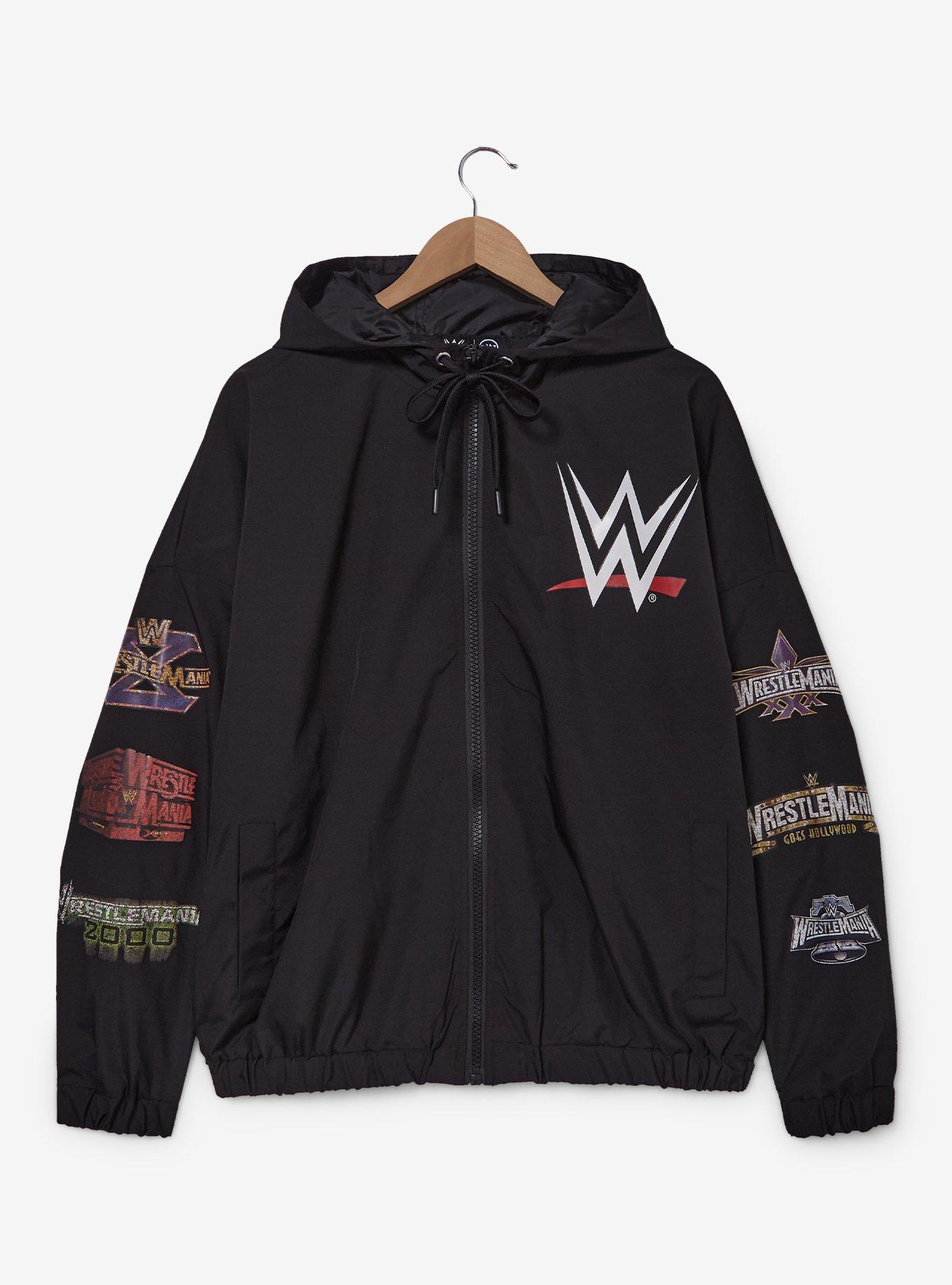 WWE WrestleMania Logos Windbreaker Hoodie - BoxLunch Exclusive, , hi-res