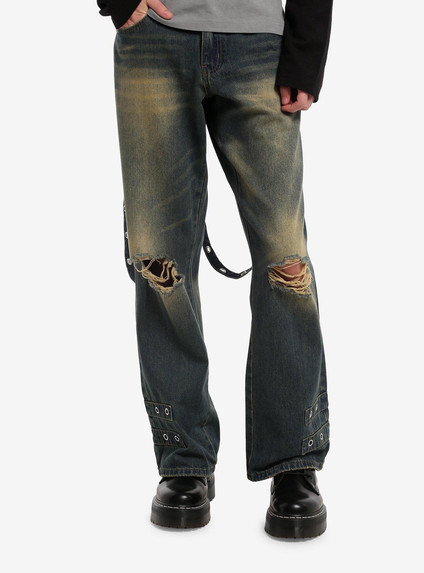 Grommet Tape & Suspenders Vintage Wash Jeans, , hi-res