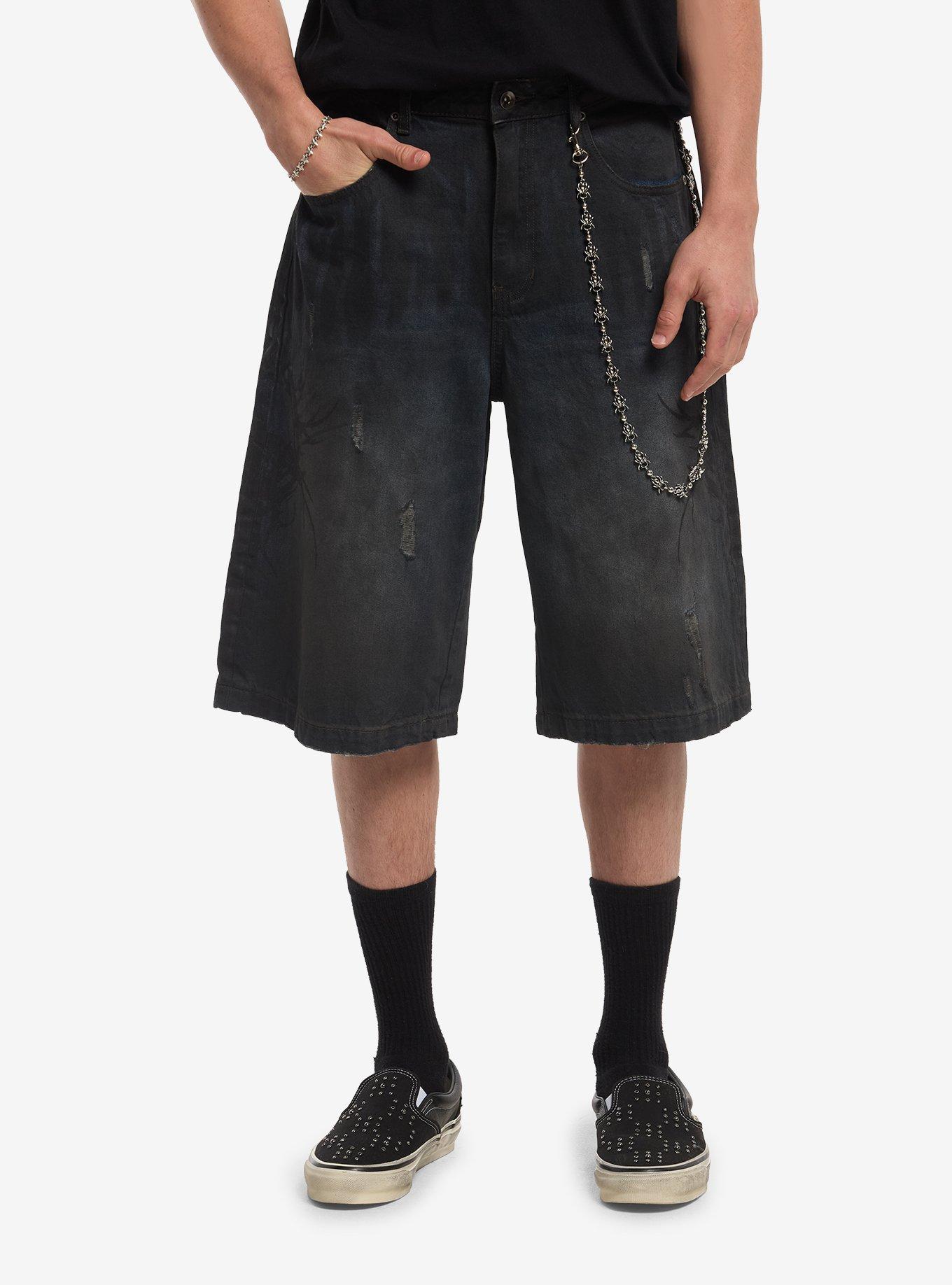 Dark Wash Cyber Spider Chain Jorts, , hi-res