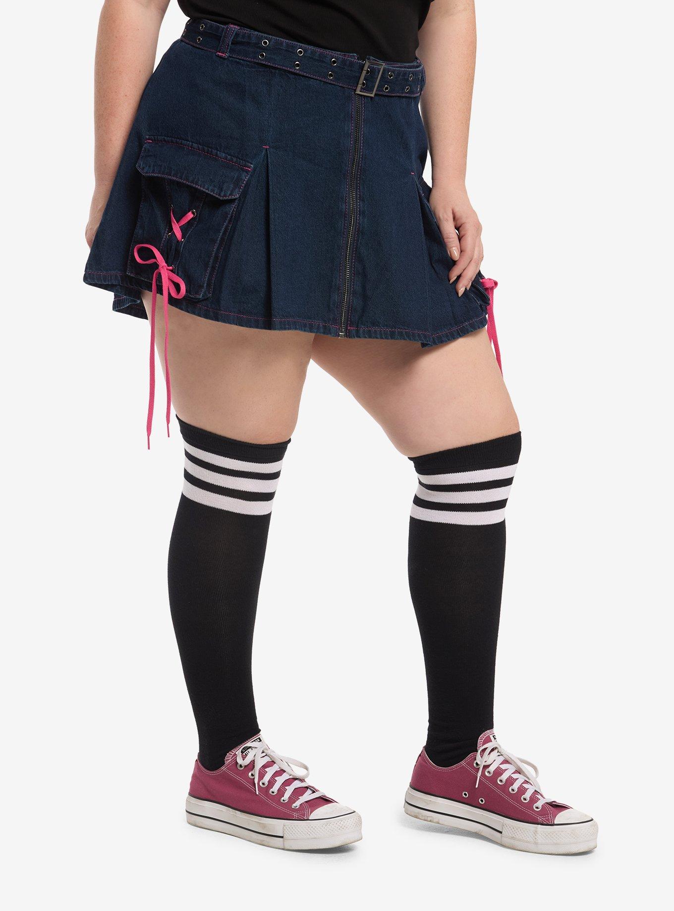 Sweet Society Cargo Belted Mini Denim Skirt Plus Size, , hi-res