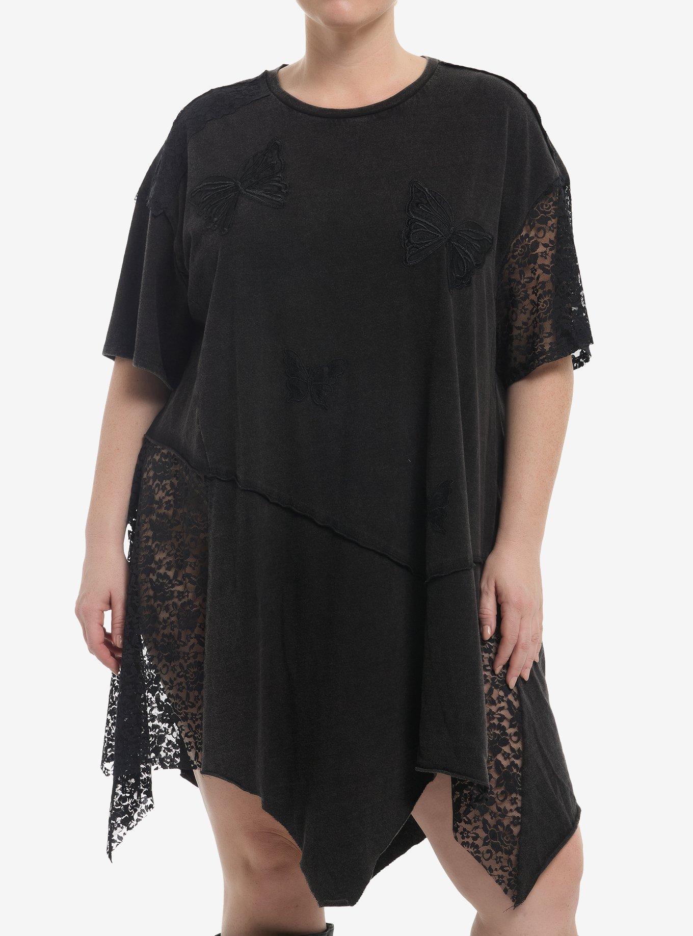 Cosmic Aura Butterfly & Lace Panel T-Shirt Dress Plus Size