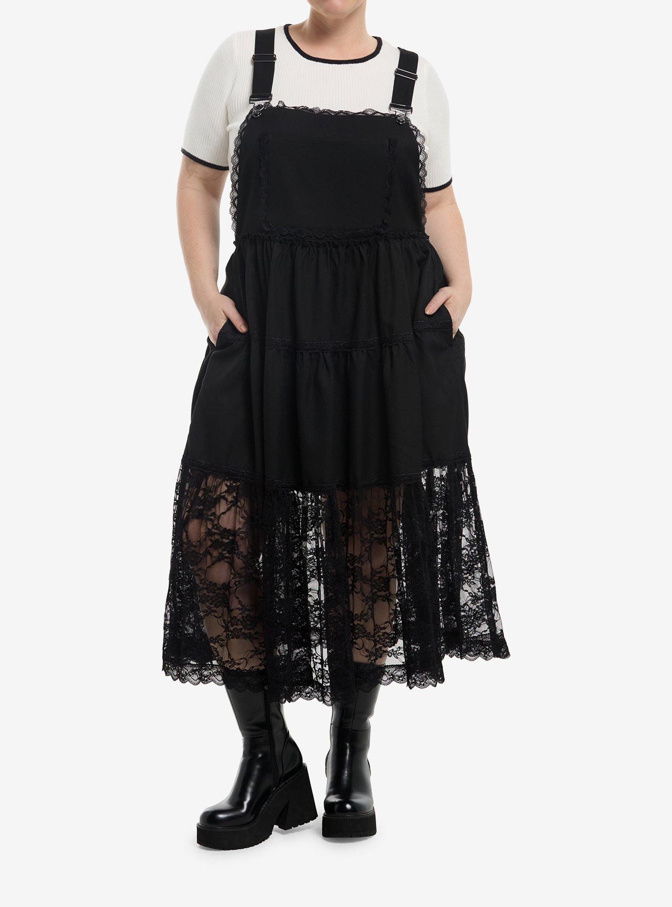 Cosmic Aura Black Lace Trim Skirtall Plus Size, , hi-res