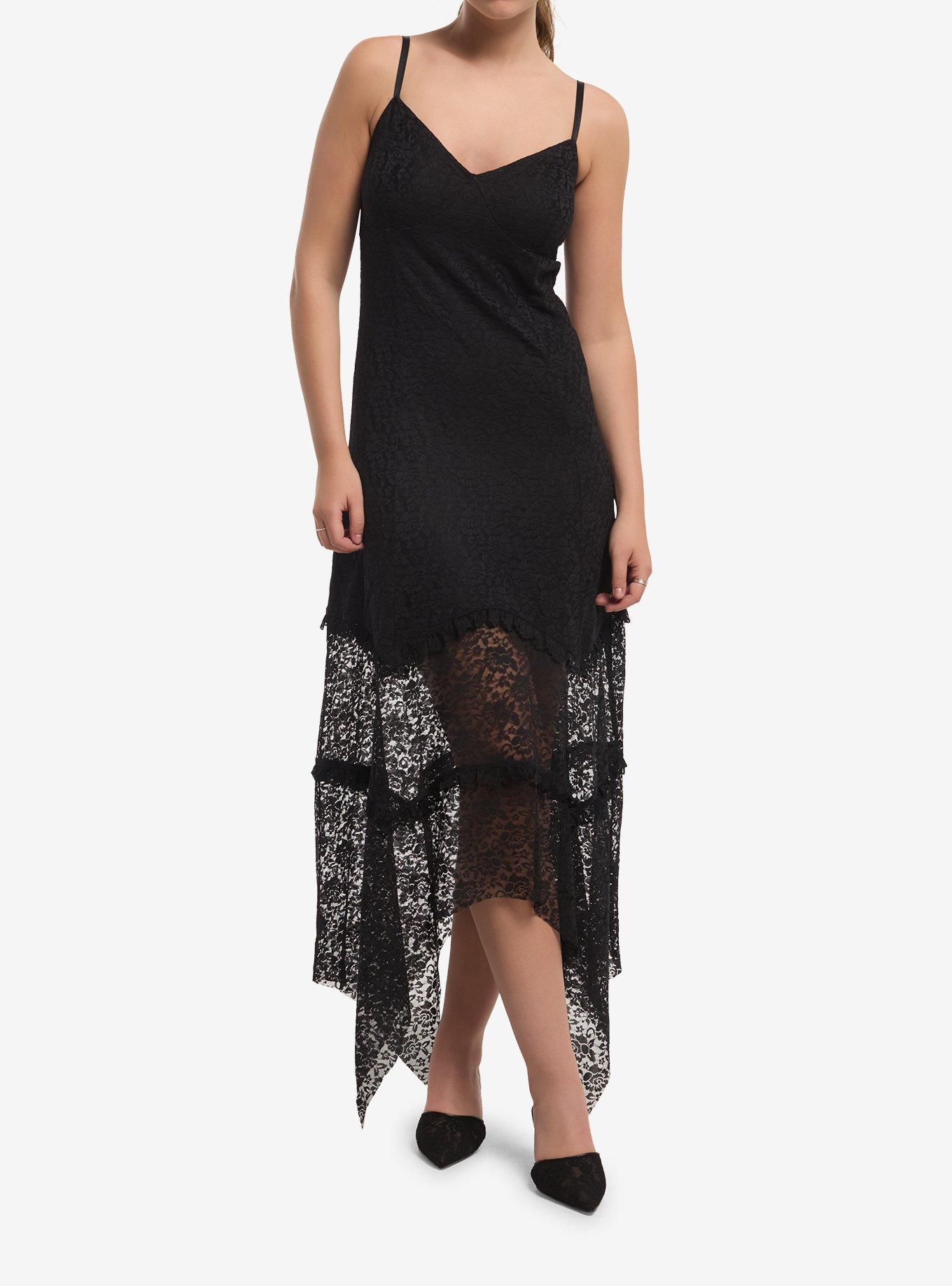 Cosmic Aura Black Lace Hanky Hem Midi Dress, , hi-res
