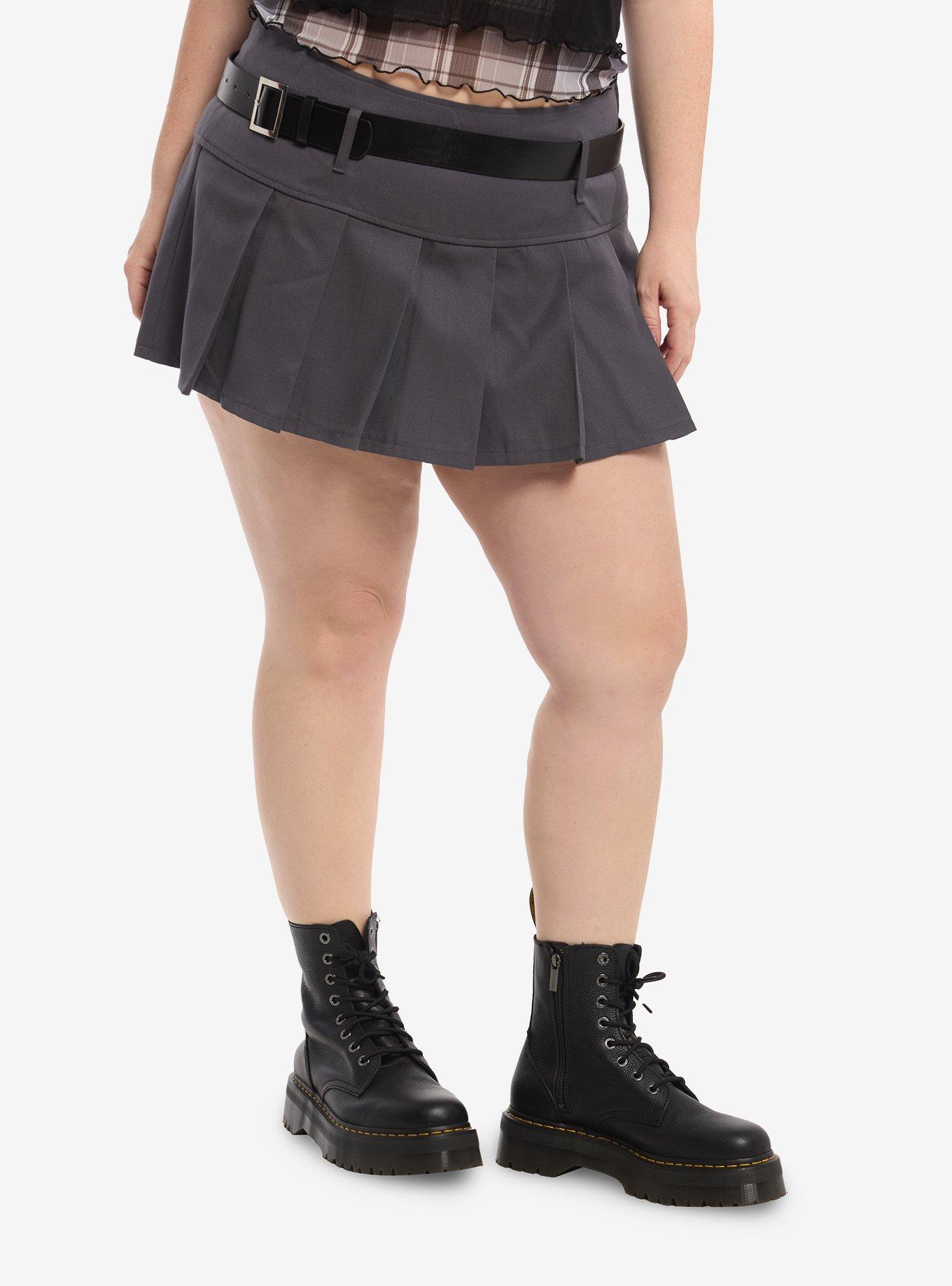 Social Collision Grey Pleated Skort With Belt Plus Size, , hi-res