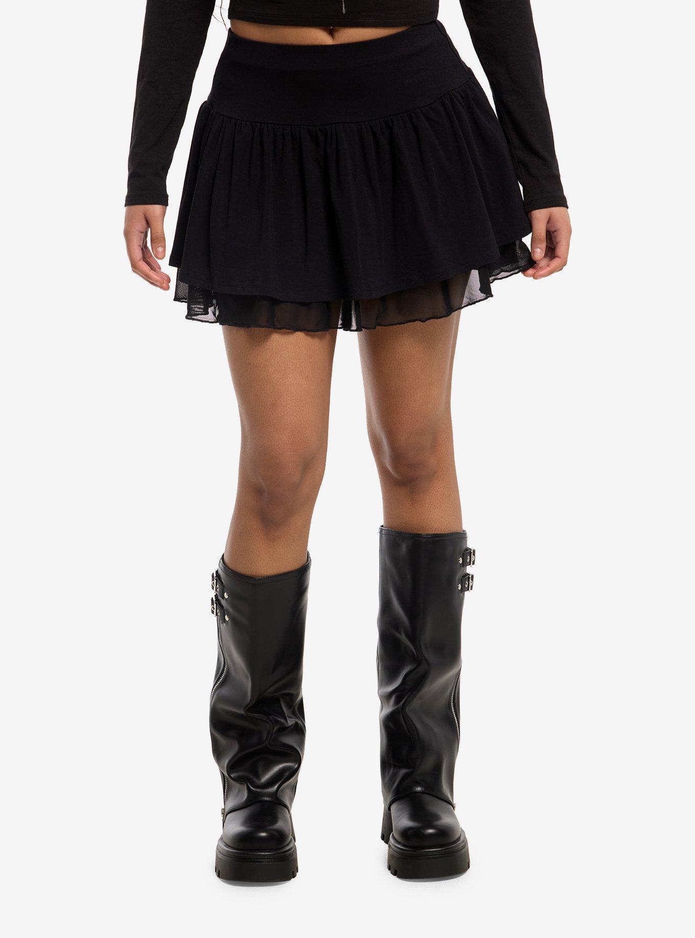 Black Ruffle Tiered Skirt, , hi-res