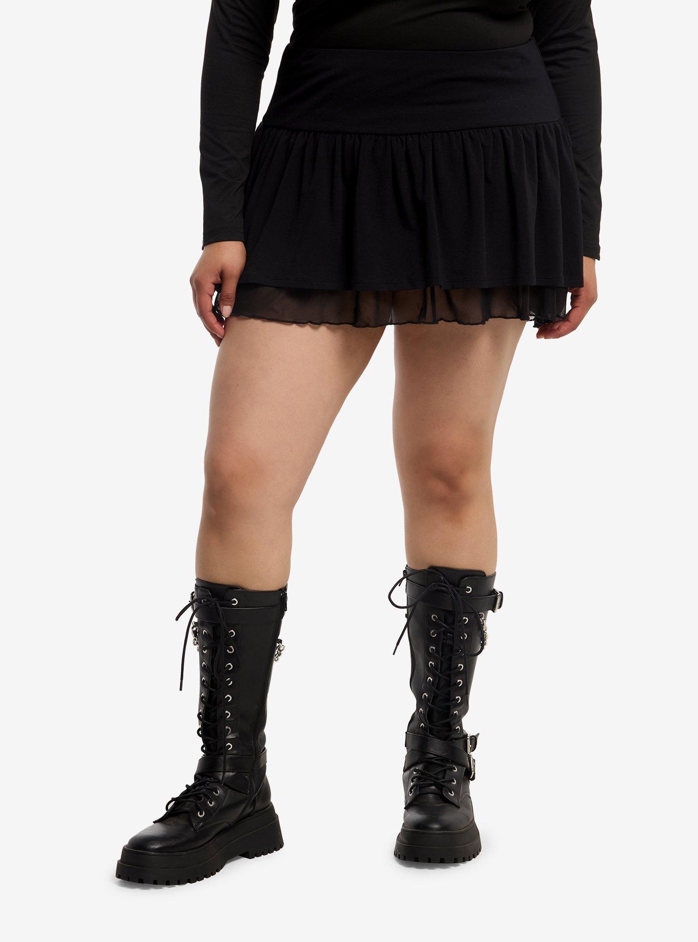 Black Ruffle Tiered Skirt Plus Size, , hi-res