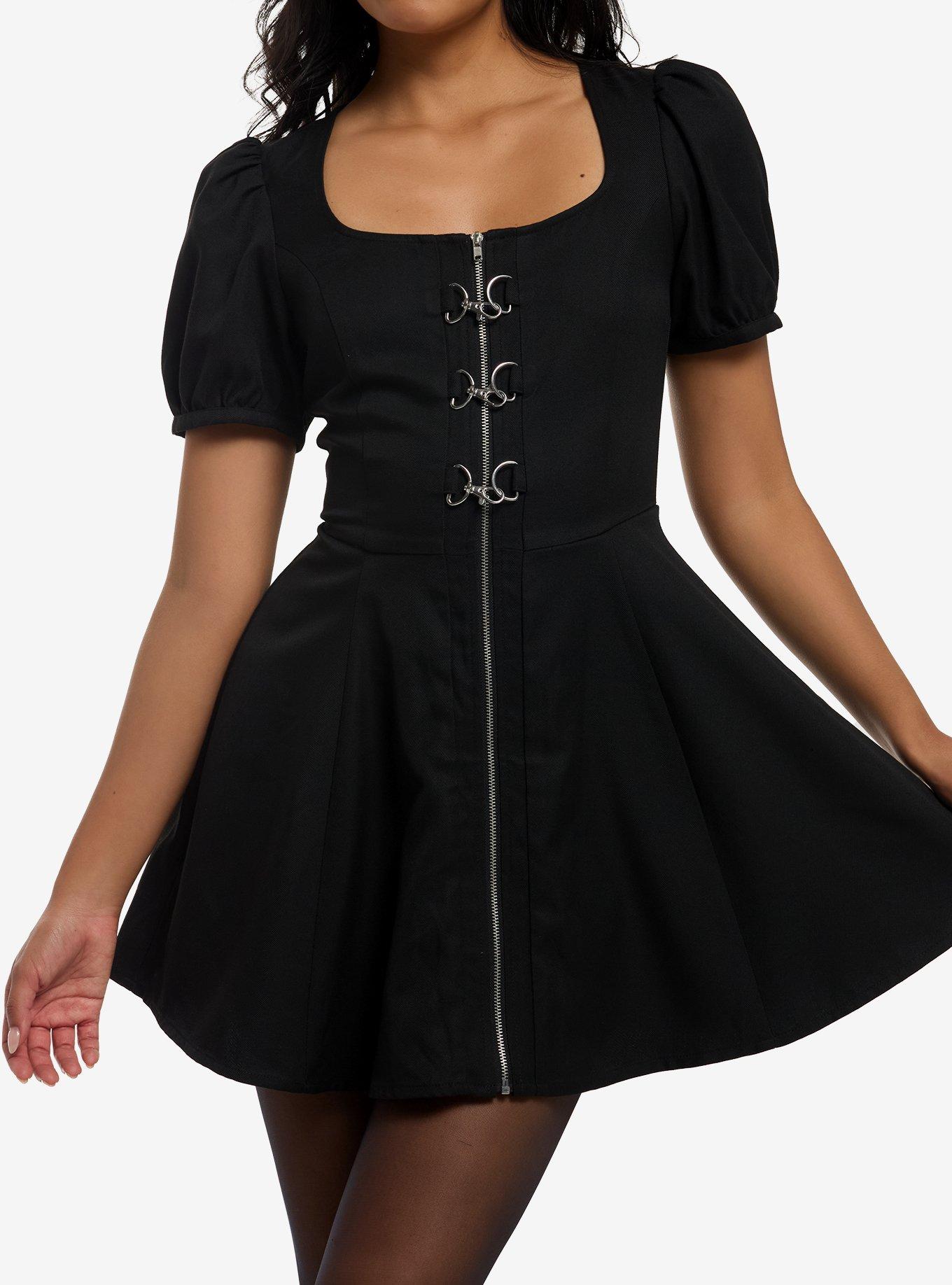 Social Collision Black Hardware Puff-Sleeve Mini Dress, , hi-res