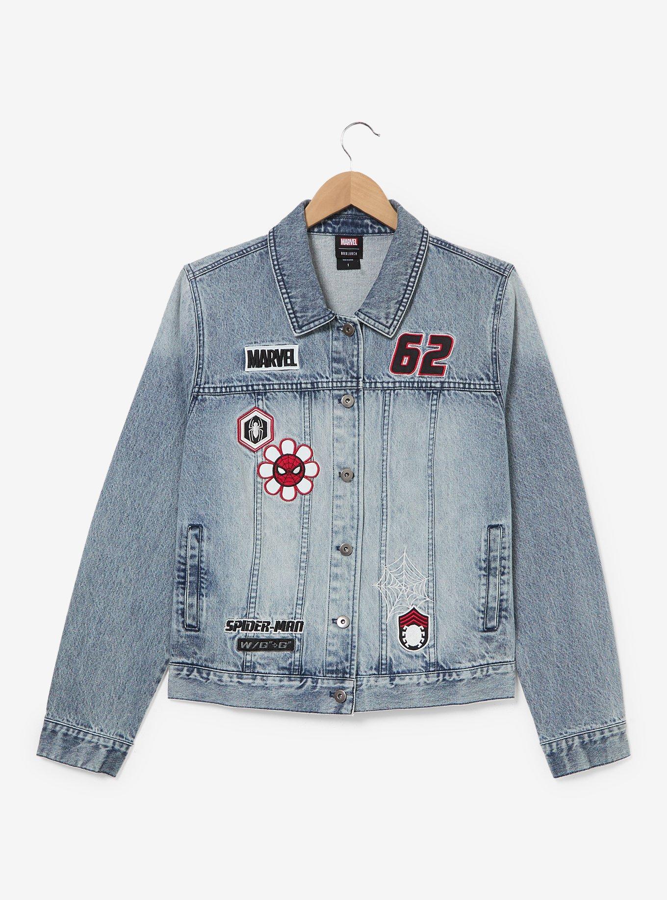 Marvel Spider-Man Embroidered Patches Women's Plus Size Cropped Denim Jacket - BoxLunch Exclusive, , hi-res