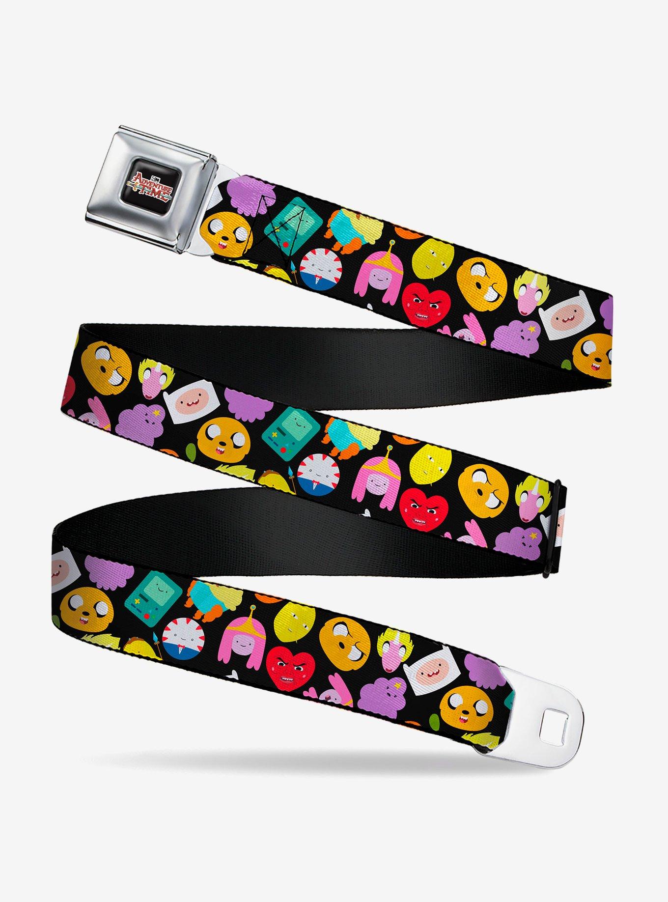 Adventure Time Character Face Icons Scattered Black Seatbelt Buckle Belt, , hi-res