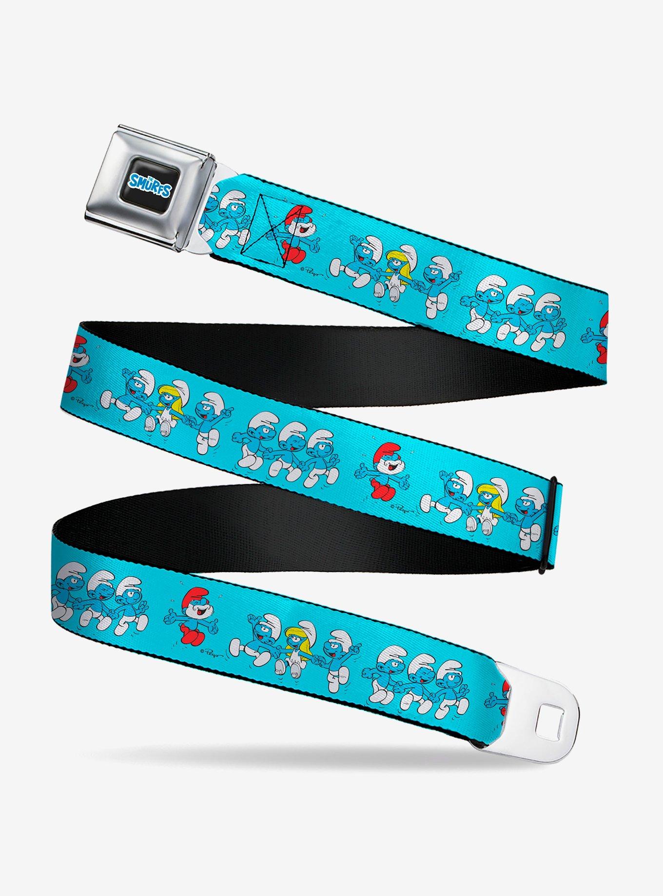 The Smurfs Seven Character Group Holding Hands Jumping Seatbelt Buckle Belt, , hi-res