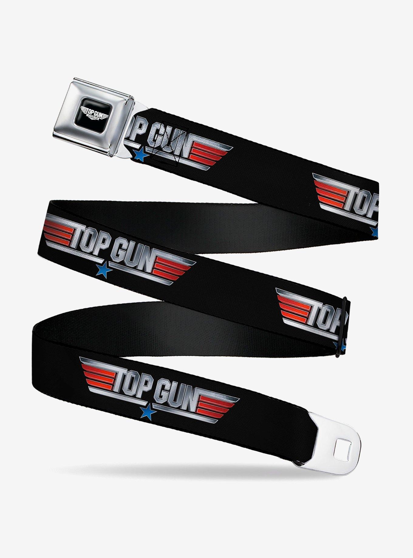 Top Gun Title Logo Black Silver Seatbelt Buckle Belt, , hi-res