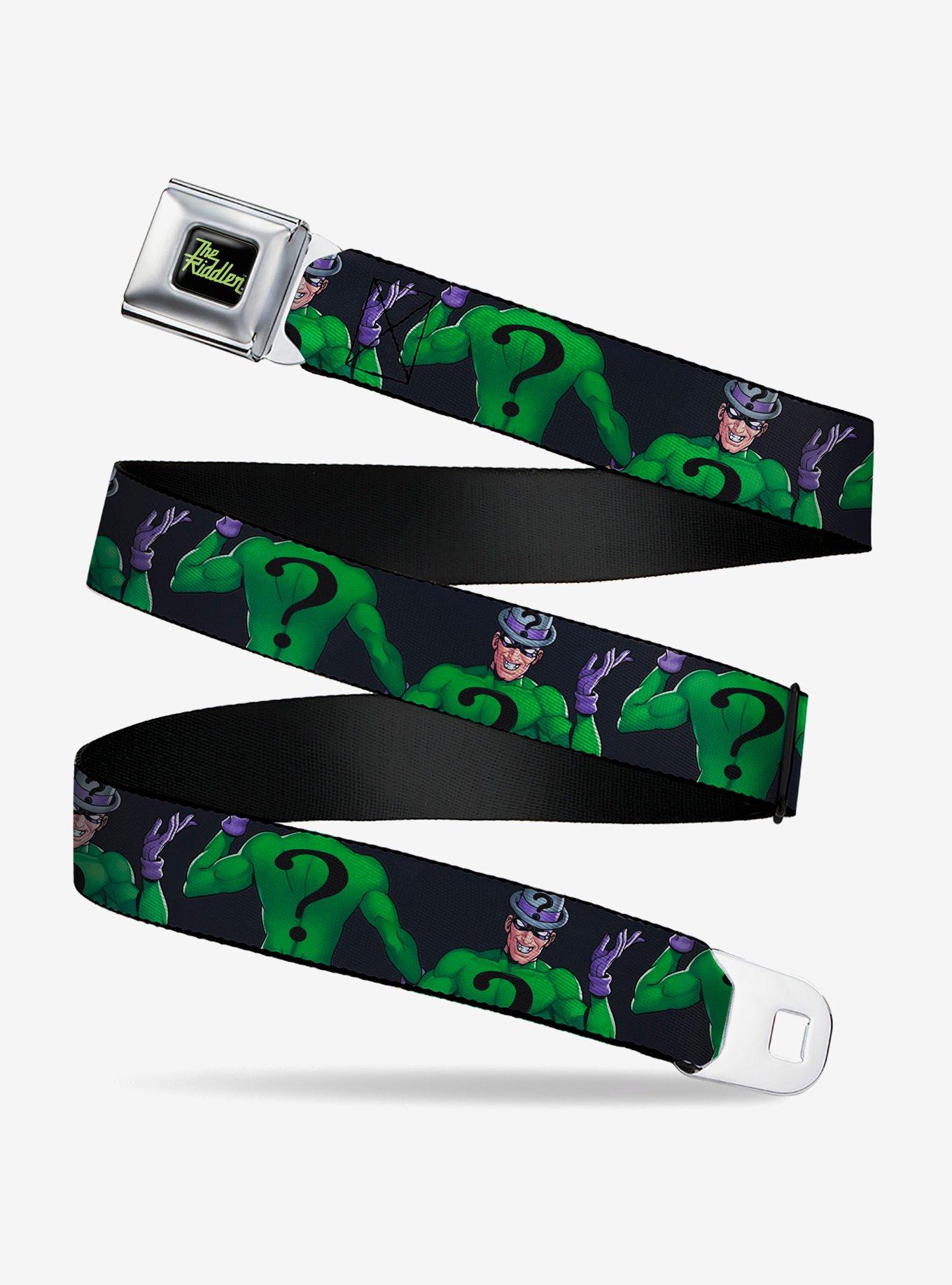DC Comics Batman Villain The Riddler Pose Turns Black Seatbelt Buckle Belt, , hi-res