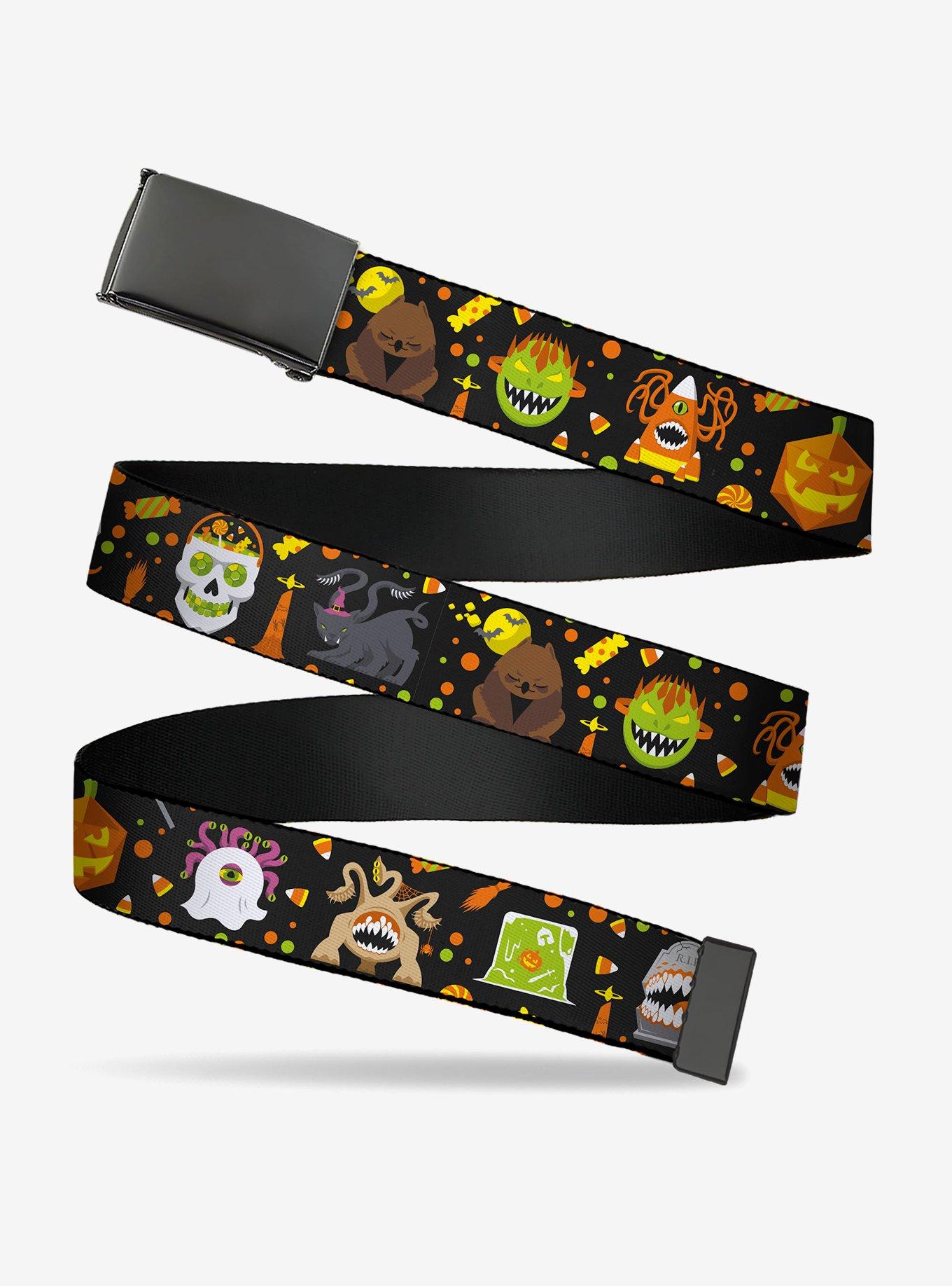 Dungeons & Dragons Halloween Icons and Candy Collage Clamp Buckle Belt, , hi-res