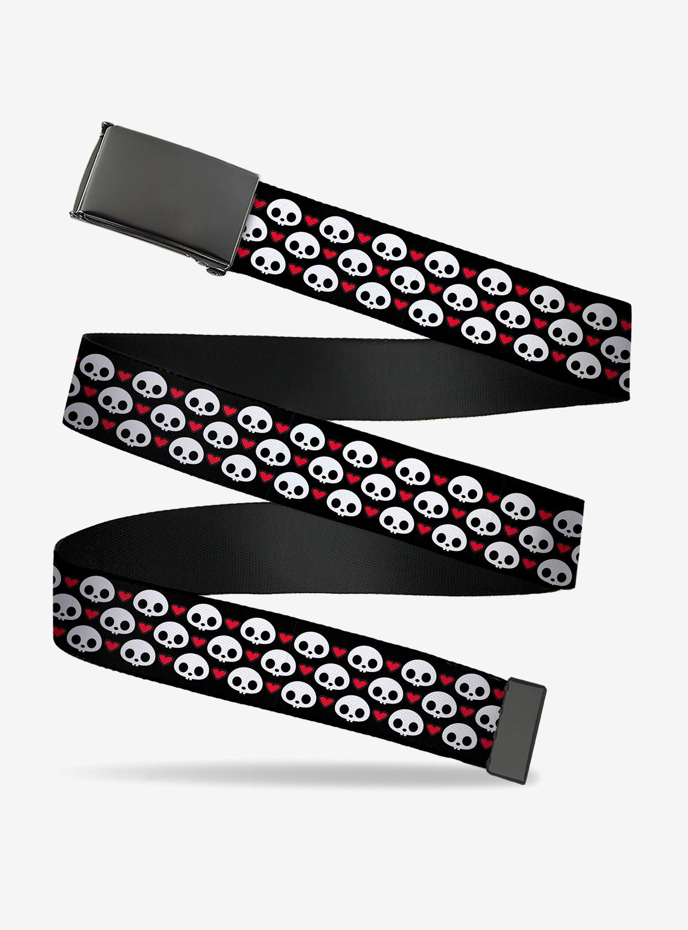 Skelanimals Face Logo and Heart Black Clamp Buckle Belt, , hi-res