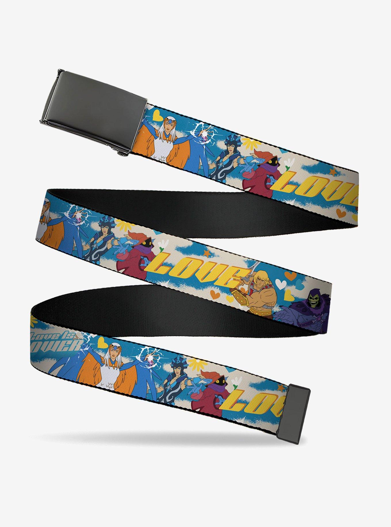 Masters of The Universe Love Is Power Heroes and Villains Collage Clamp Buckle Belt, , hi-res