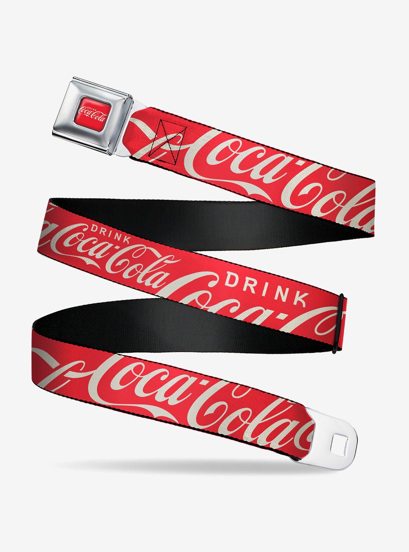 Drink Coca-Cola Typography Logo Scattered Seatbelt Buckle Belt, , hi-res