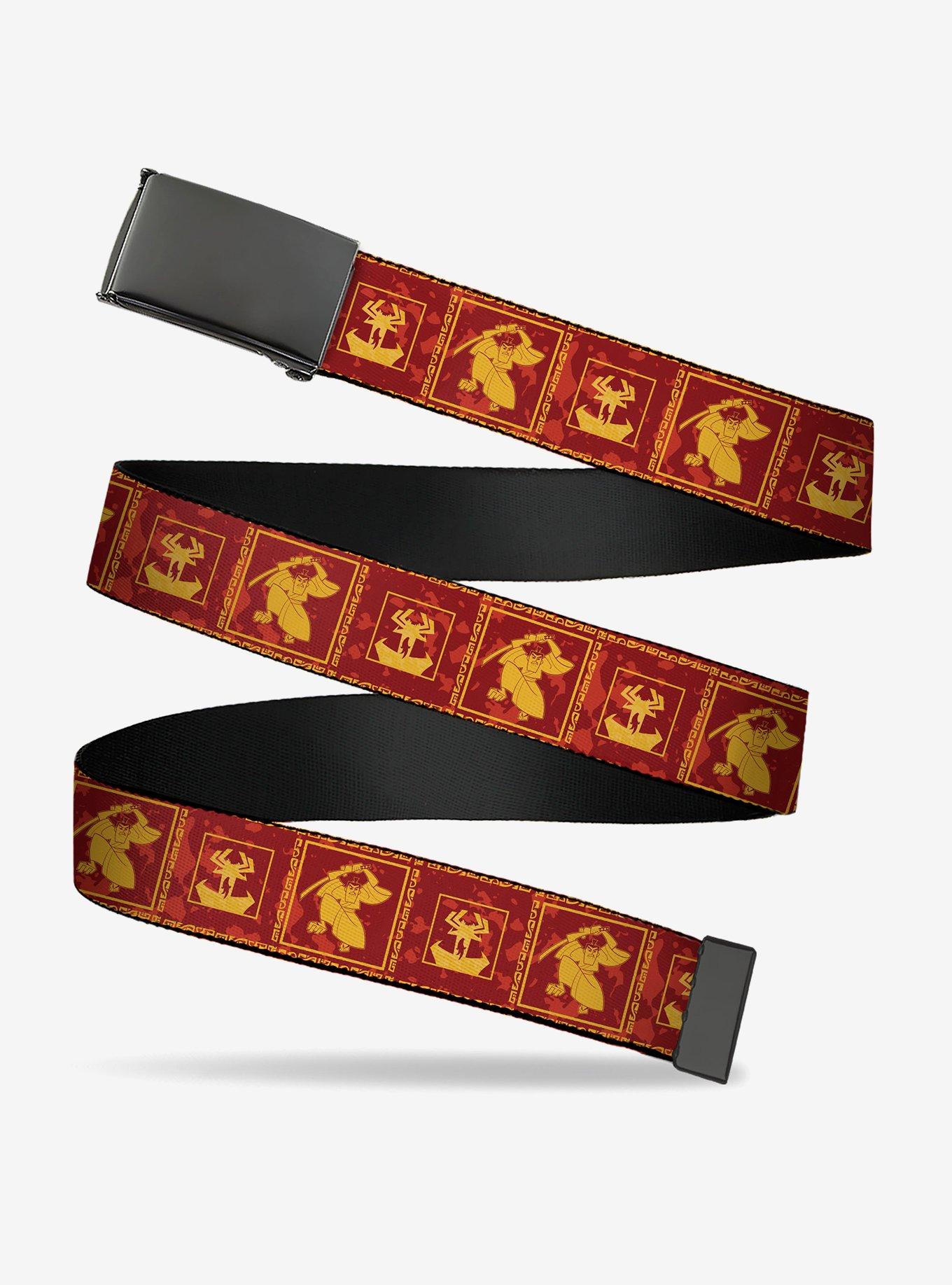 Samurai Jack Action Pose and Dragon Icon Blocks Clamp Buckle Belt, , hi-res
