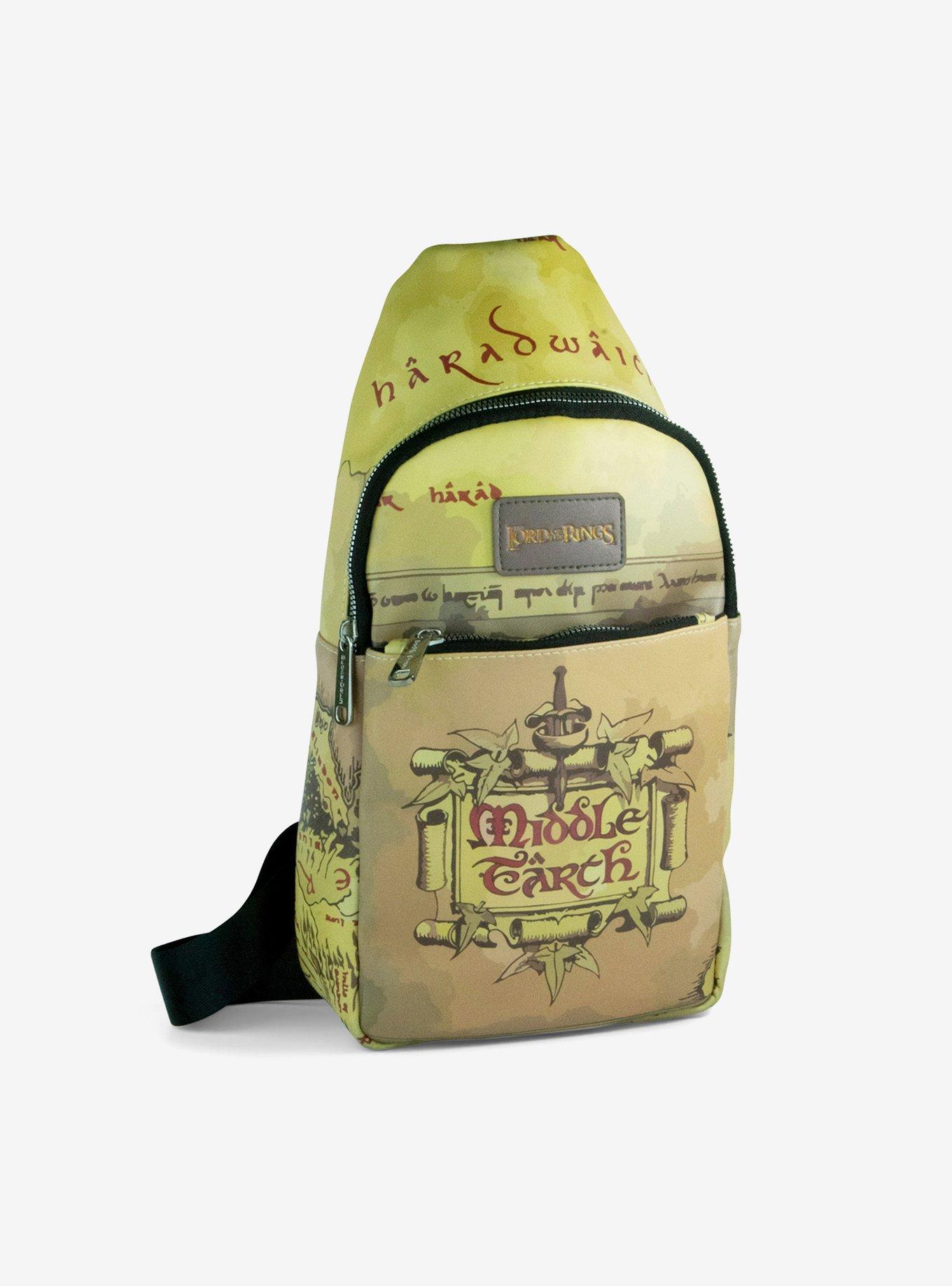 The Lord of the Rings Middle Earth Text and Map Print Crossbody Sling Bag, , hi-res