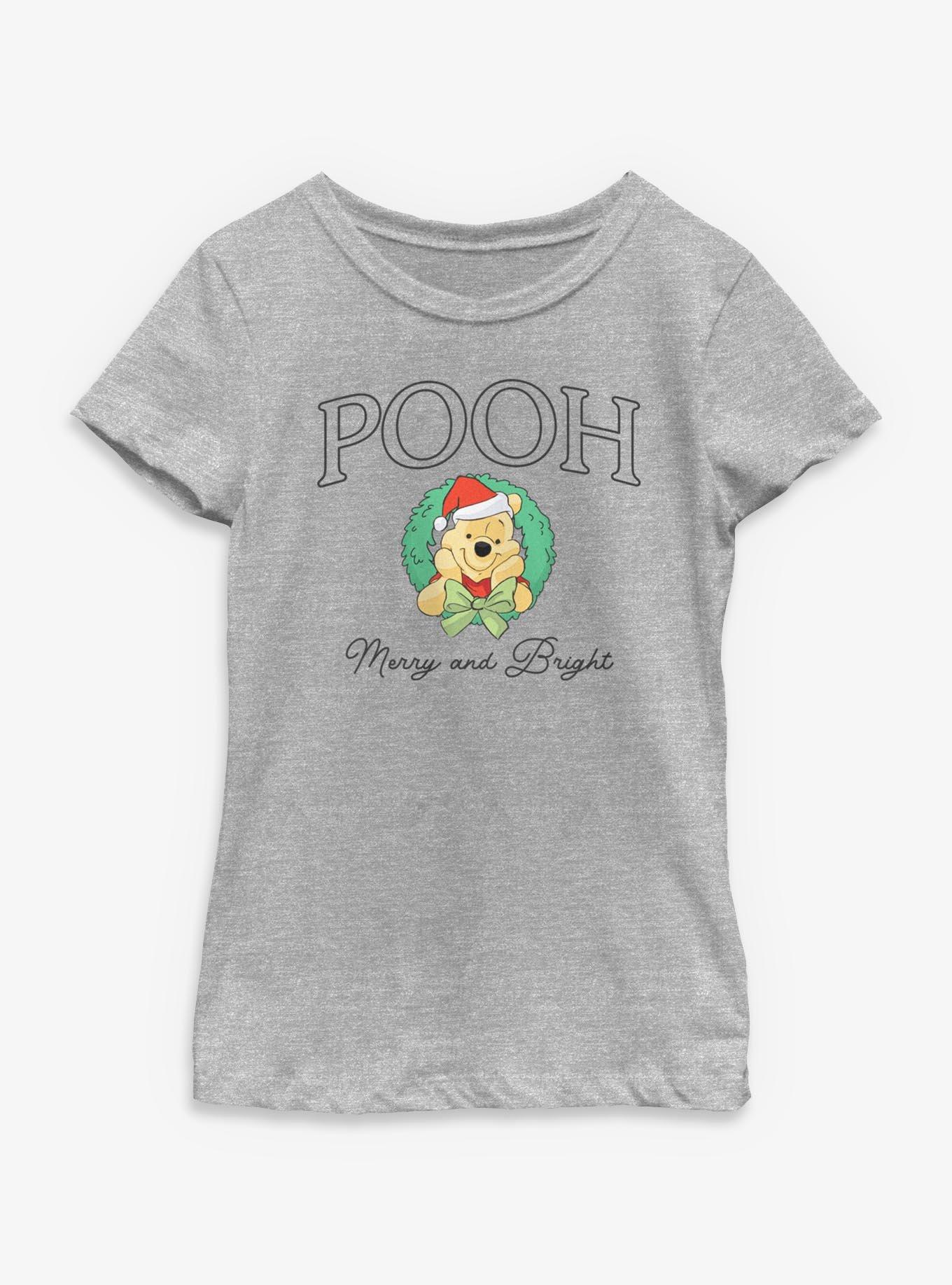 Disney Winnie The Pooh Merry and Bright Wreath Youth Girls T-Shirt, , hi-res