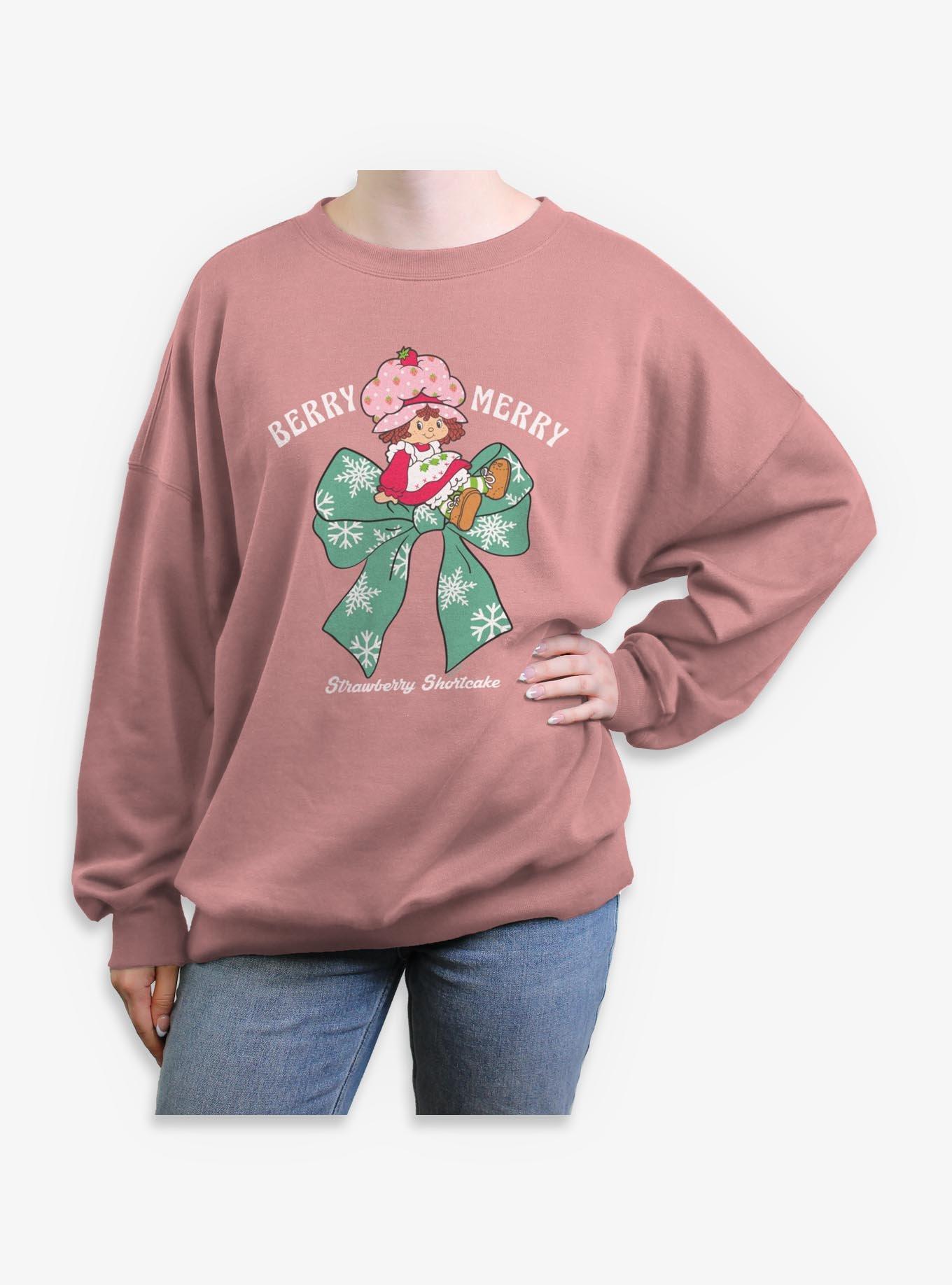 Strawberry Shortcake Berry Merry Bow Womens Oversized Sweatshirt, , hi-res