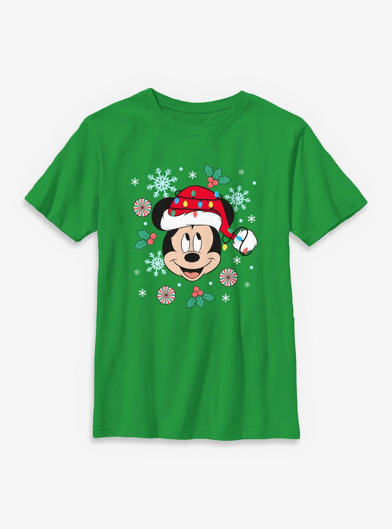 Disney Mickey Mouse Xmas Hat & Lights  Youth T-Shirt, , hi-res
