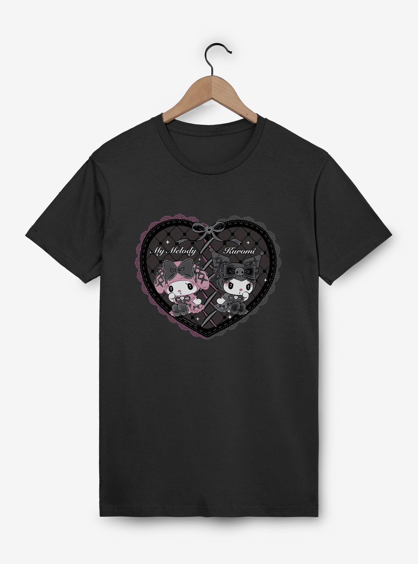 My Melody & Kuromi Black Lacey Heart T-Shirt, , hi-res