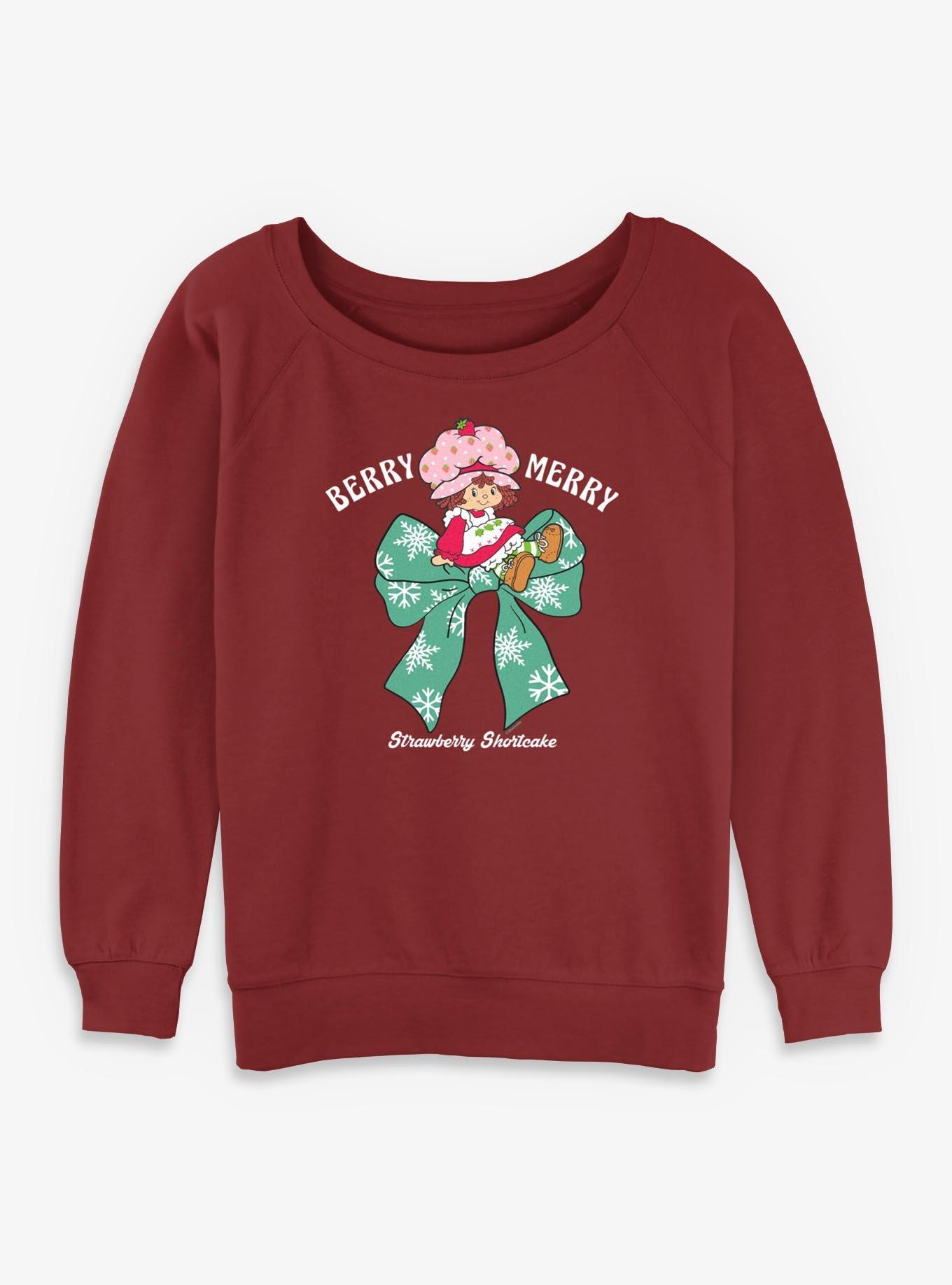 Strawberry Shortcake Berry Merry Bow Womens Slouchy Sweatshirt, , hi-res