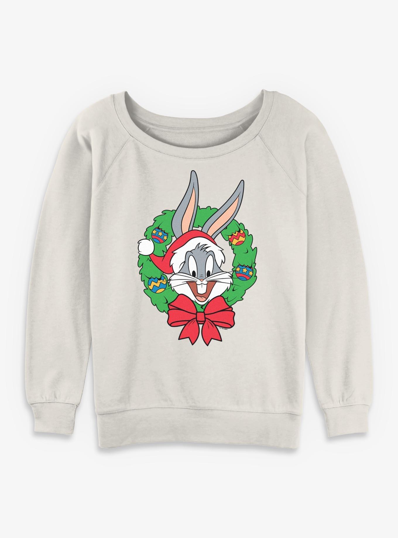 Looney Tunes Bugs Bunny Christmas Wreath Womens Slouchy Sweatshirt, , hi-res