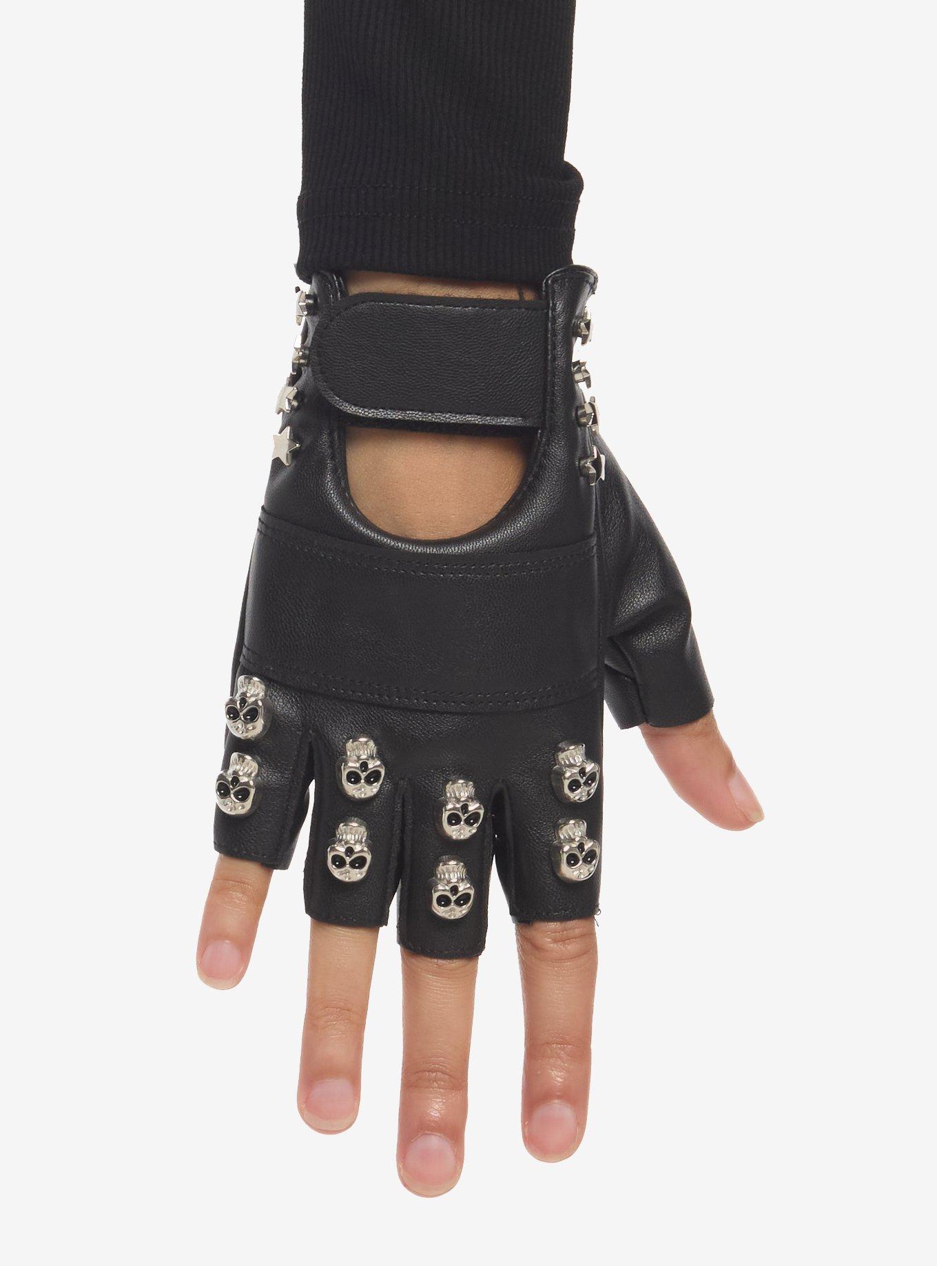 Skull Stud Moto Fingerless Gloves, , hi-res