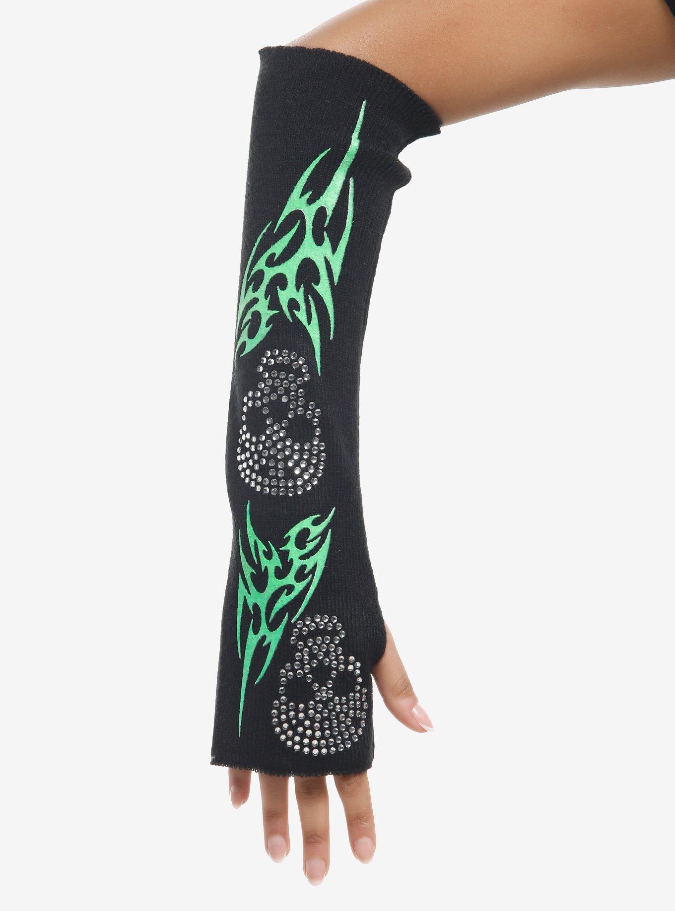 Rhinestone Skull Cyber Flame Arm Warmers, , hi-res