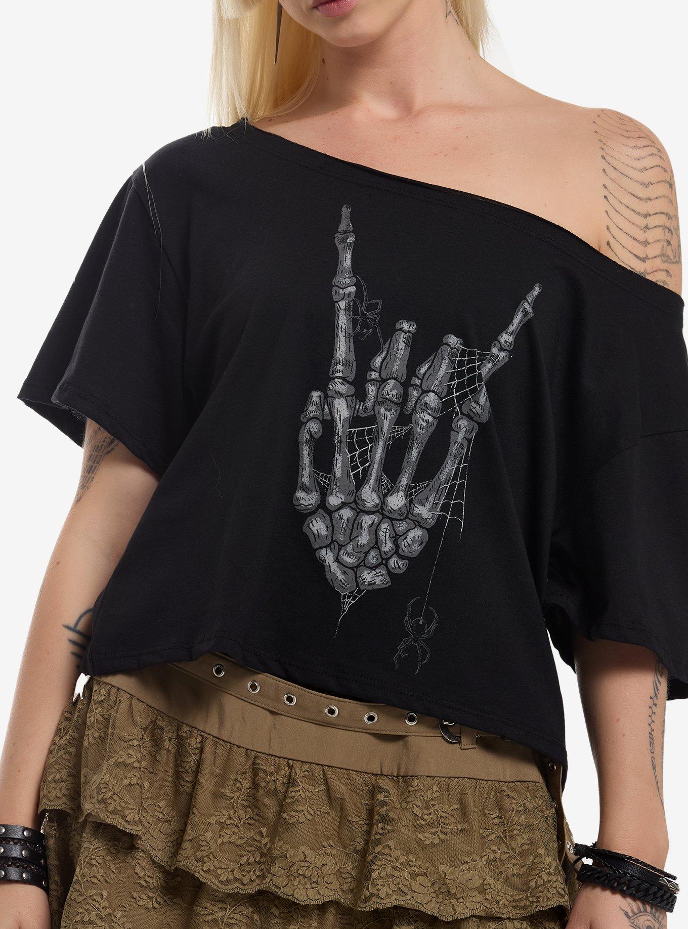 Rock On Skeleton Hand Girls Off-Shoulder T-Shirt, , hi-res