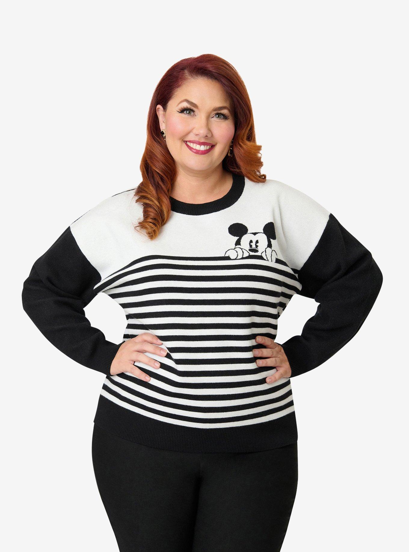 Disney Mickey & Friends Collection by Unique Vintage Plus Size Black & White Stripe Mickey Sweater, , hi-res