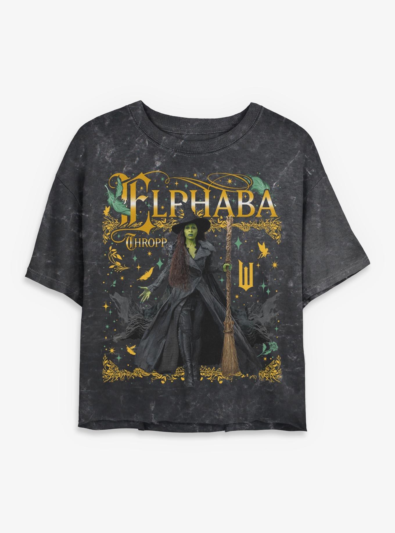 Wicked Elphaba Thropp Mineral Wash Girls Crop T-Shirt Hot Topic Exclusive, , hi-res