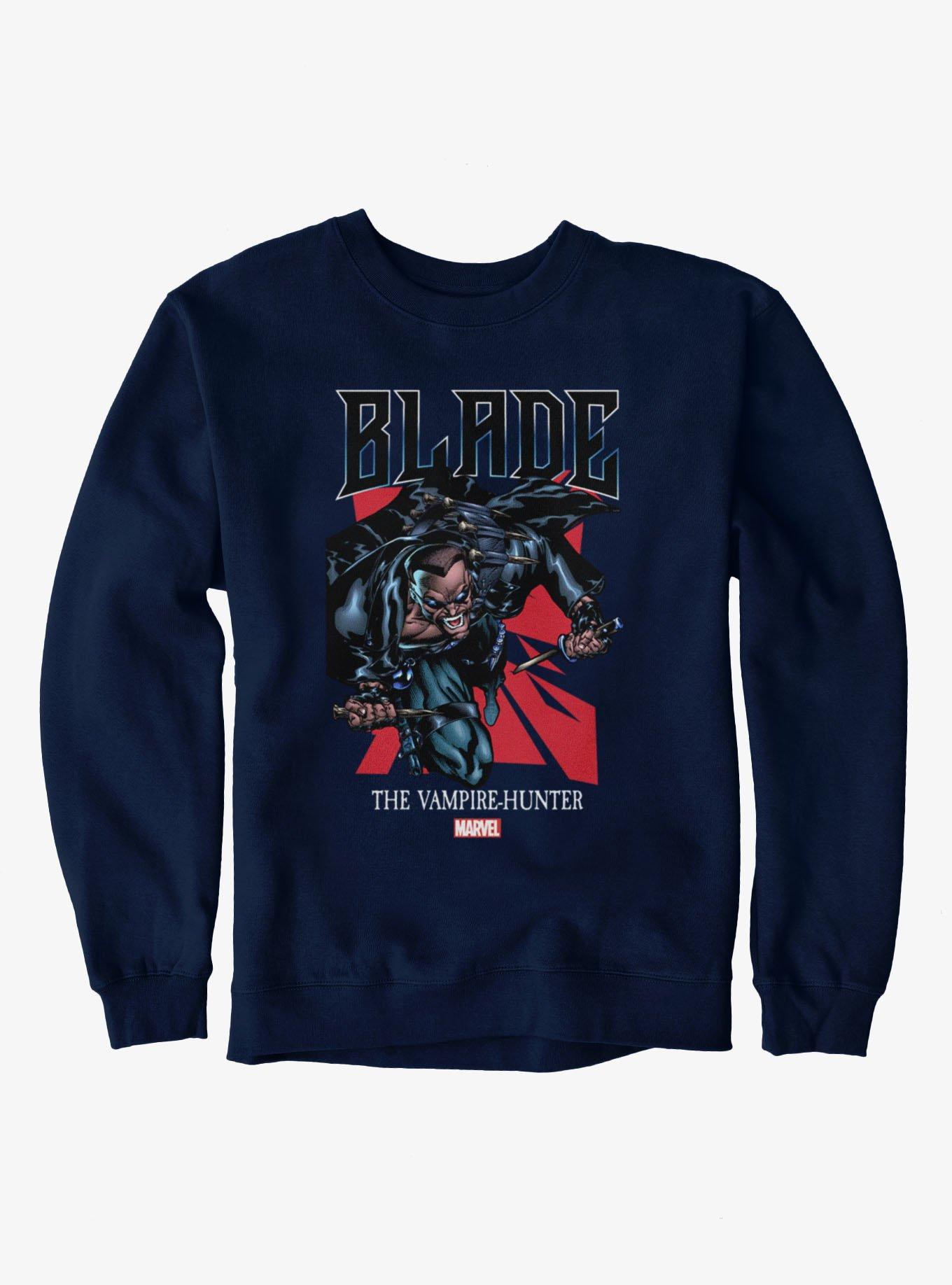 Marvel Comics Retro Blade Vampire Hunter Attack Sweatshirt Hot Topic Exclusive, , hi-res