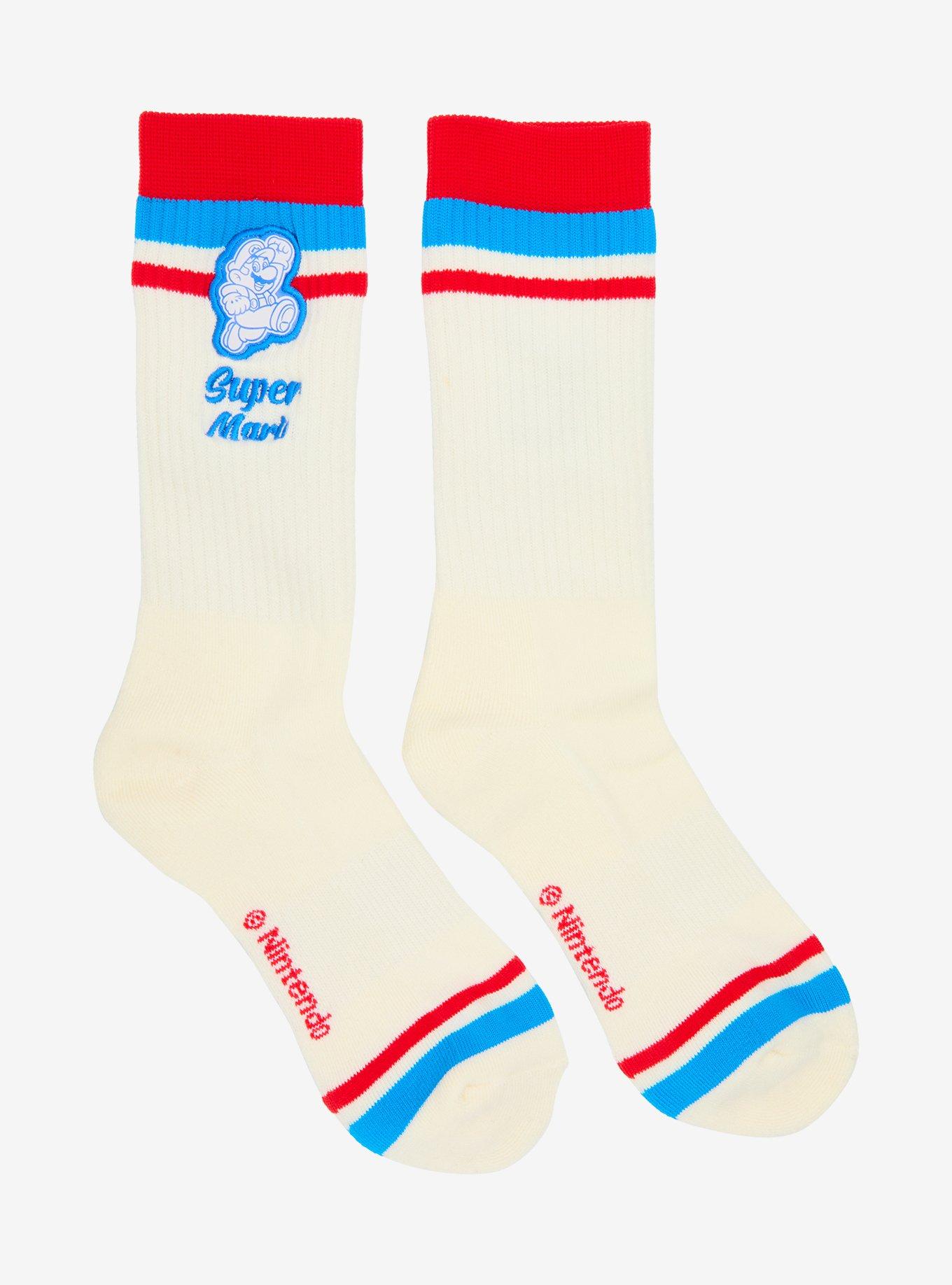 Nintendo Super Mario Bros. Woven Patch Striped Crew Socks - BoxLunch Exclusive, , hi-res