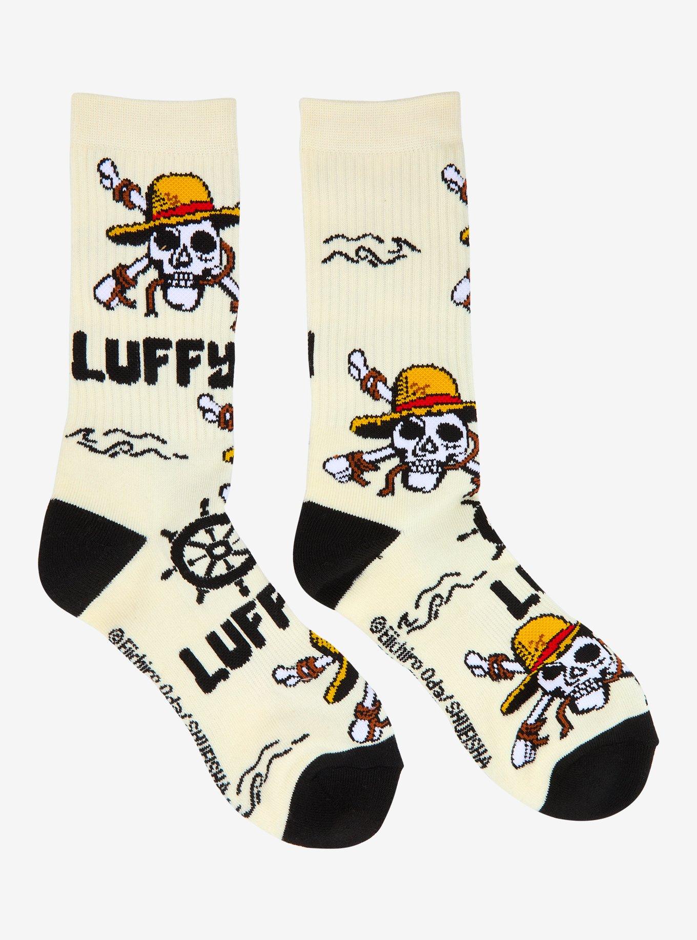 One Piece Luffy Jolly Roger Allover Print Crew Socks - BoxLunch Exclusive, , hi-res