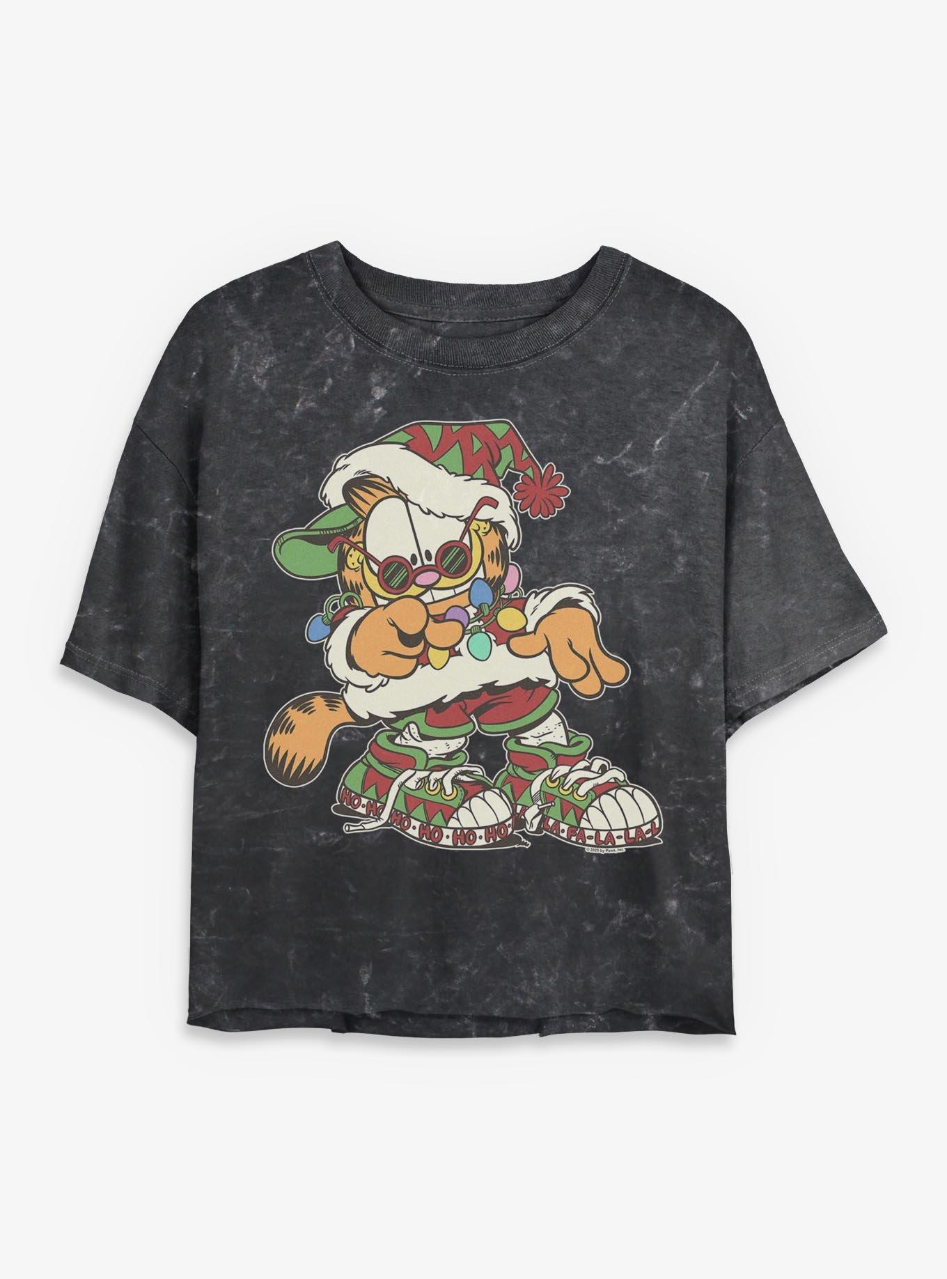Garfield Funky Holiday Girls Mineral Wash Crop T-Shirt, , hi-res