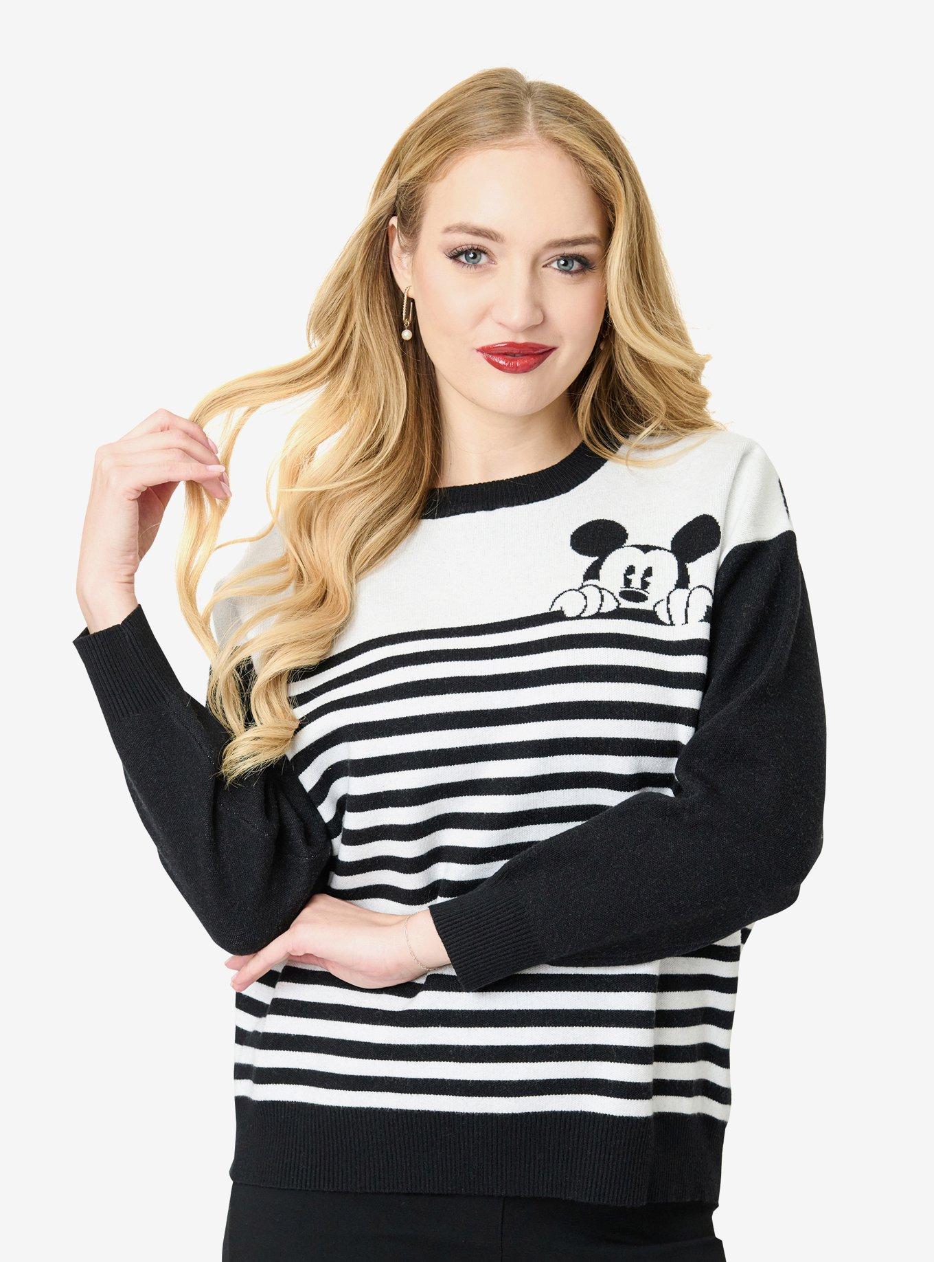 Disney Mickey & Friends Collection by Unique Vintage Black & White Stripe Mickey Sweater, , hi-res