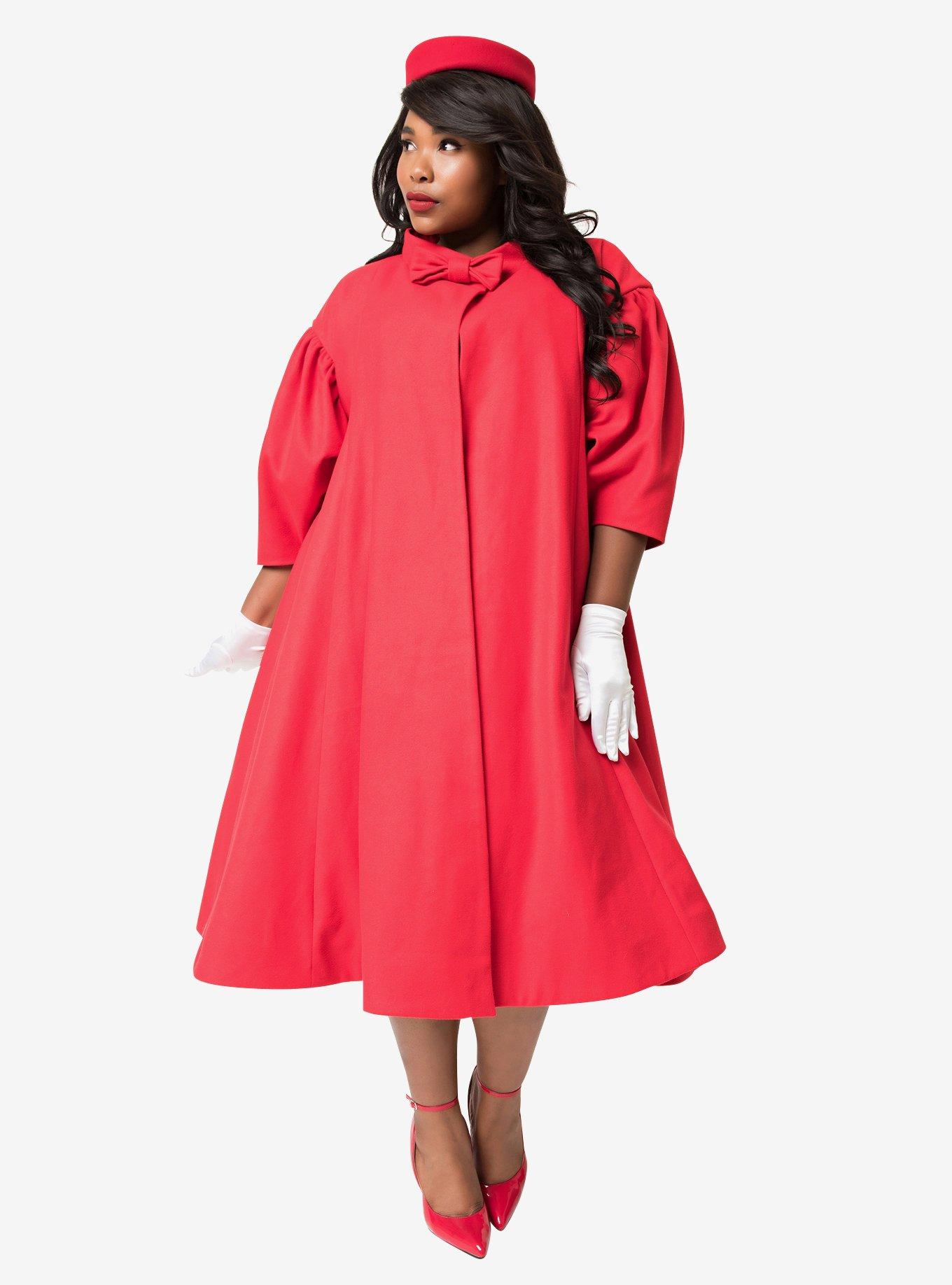 Barbie x Unique Vintage Plus Size 1960s Style Red Flare Swing Coat