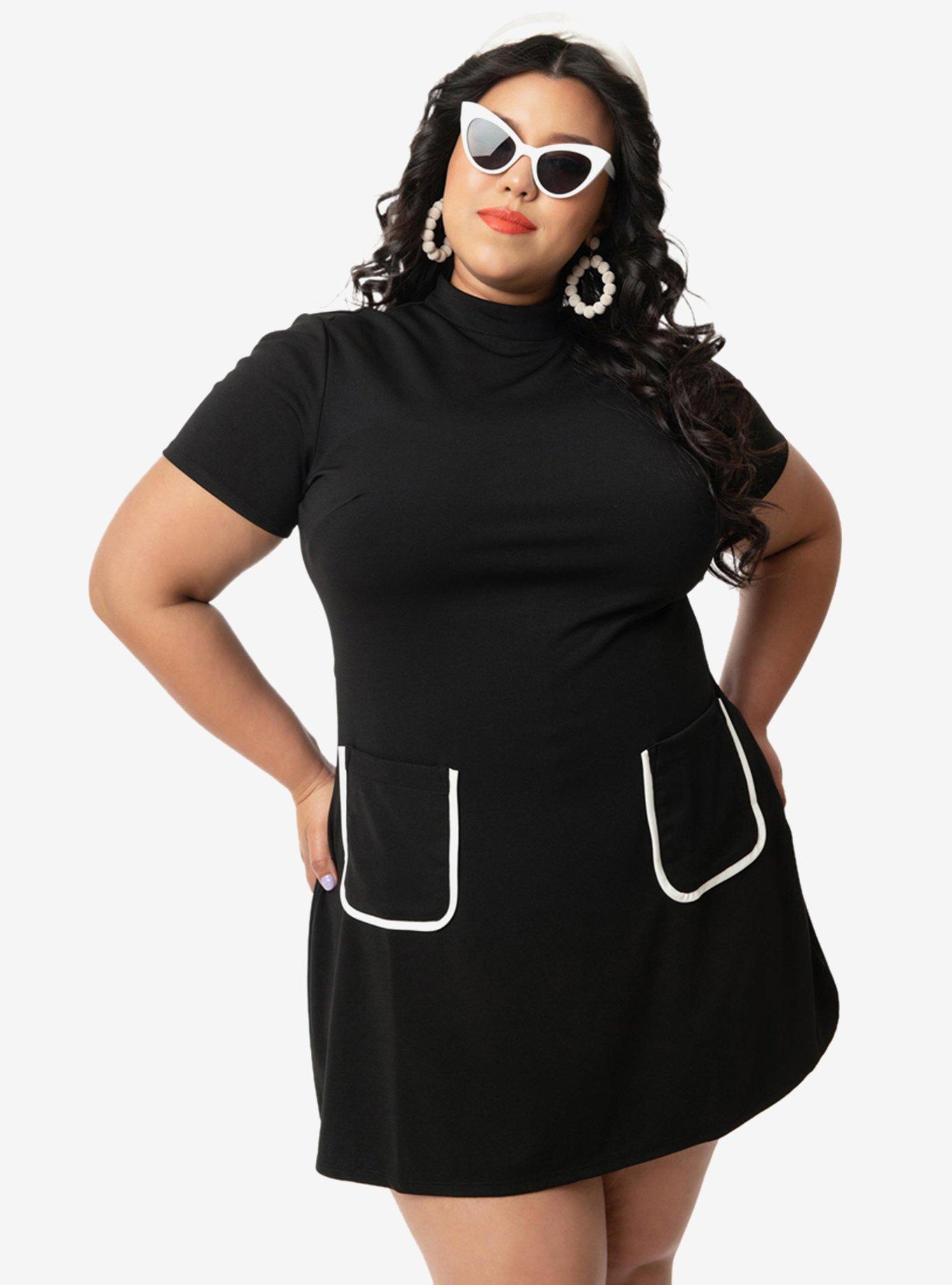 Smak Parlour Plus Size Black Mock Turtleneck Wave Maker Dress, , hi-res