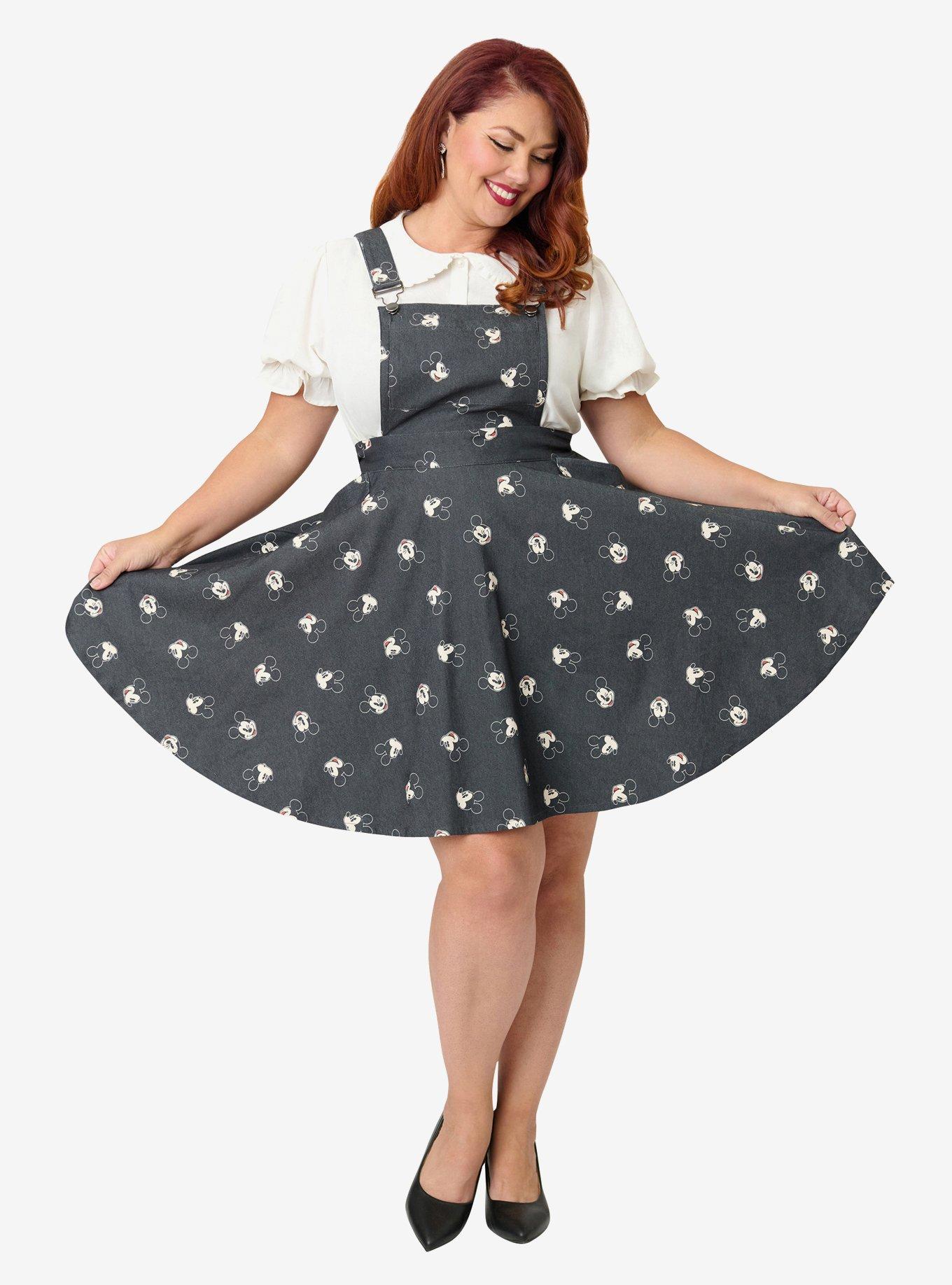 Disney Mickey & Friends Collection by Unique Vintage Plus Size Mickey Face Pinafore Skirt, , hi-res