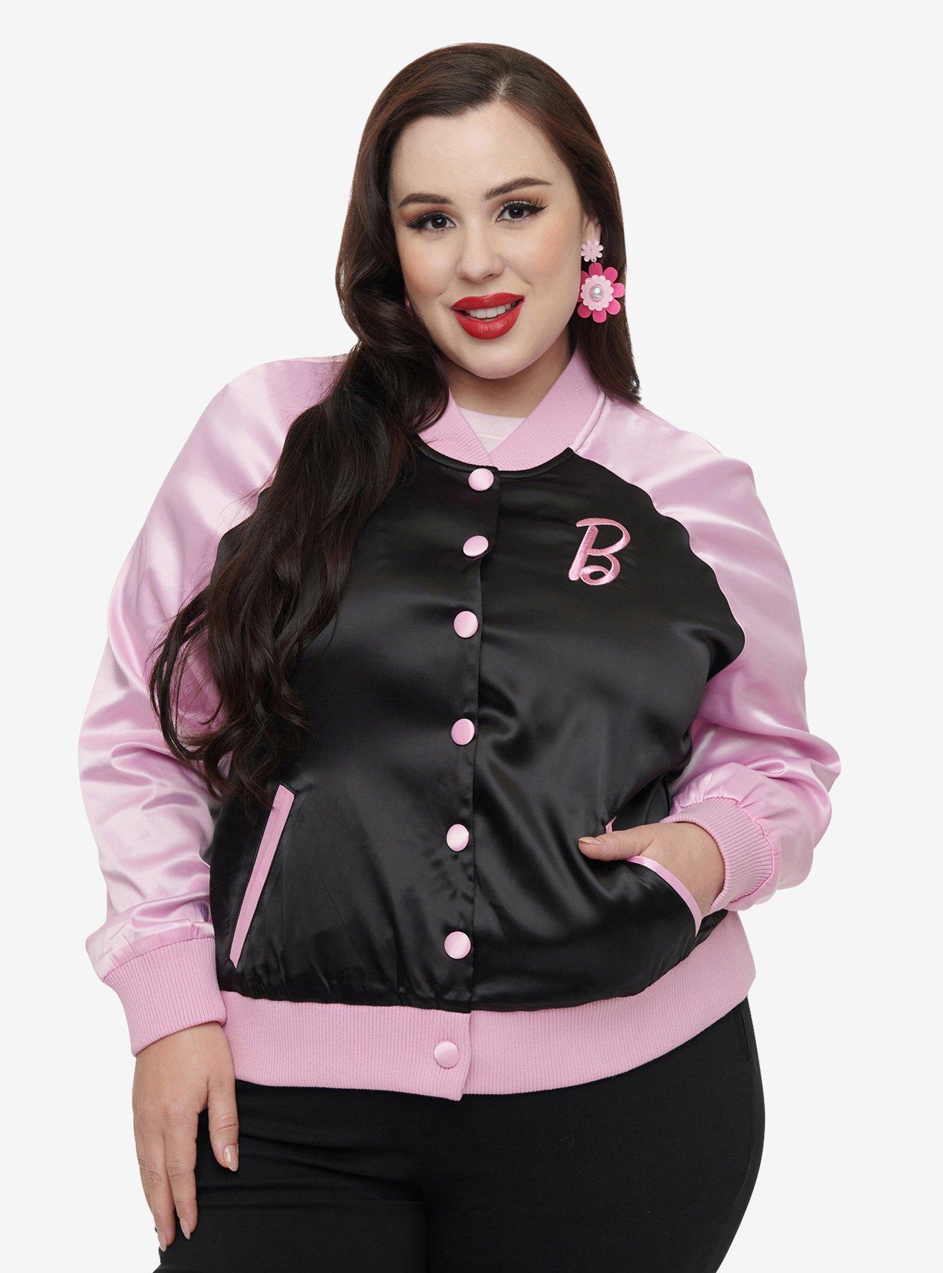 Barbie x Unique Vintage Plus Size Pink & Black OG Barbie Long Sleeve Bomber Jacket, , hi-res