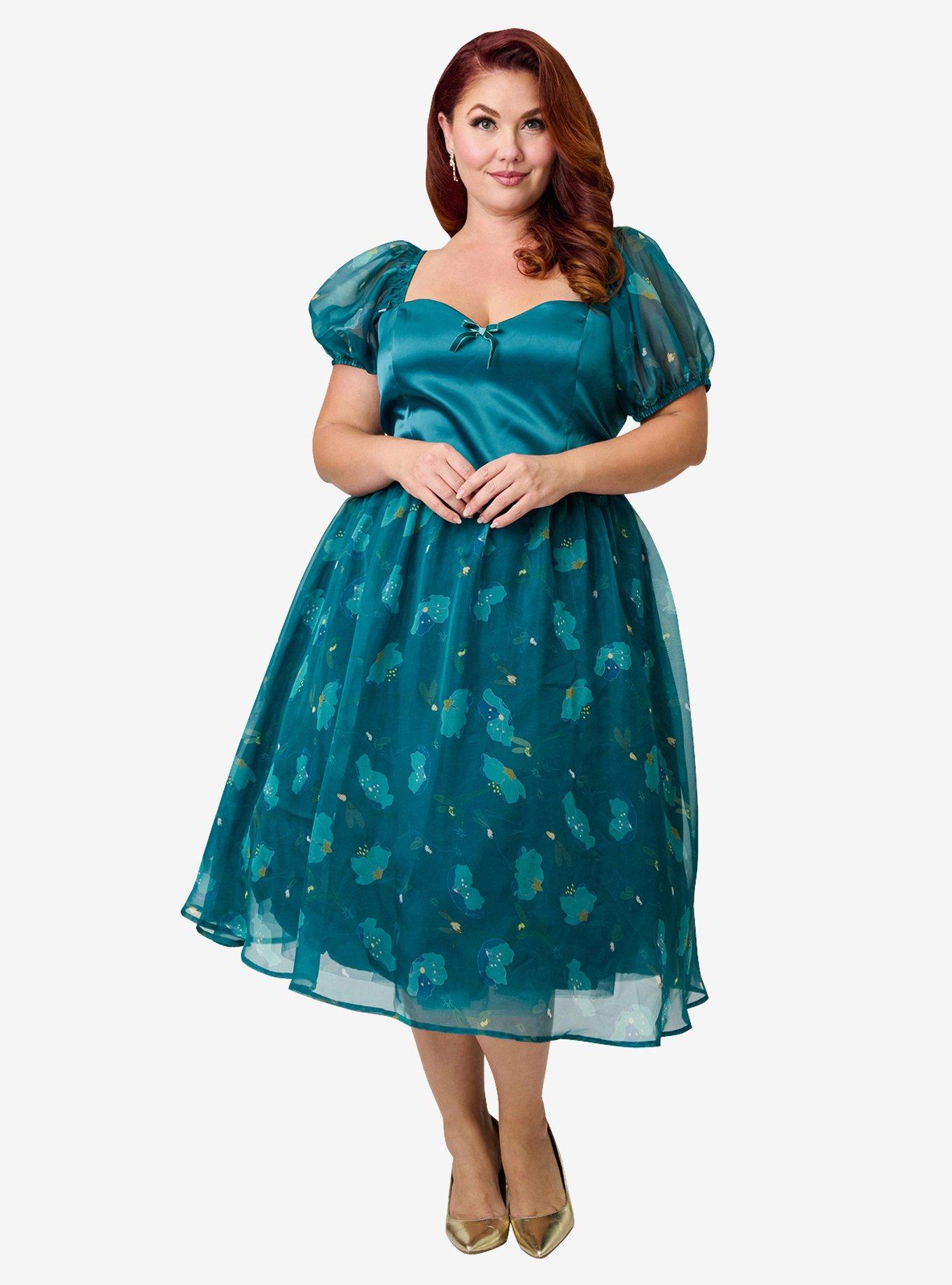 Disney Fantasia Collection by Unique Vintage Plus Size Teal Fairies Light Up Swing Dress, , hi-res